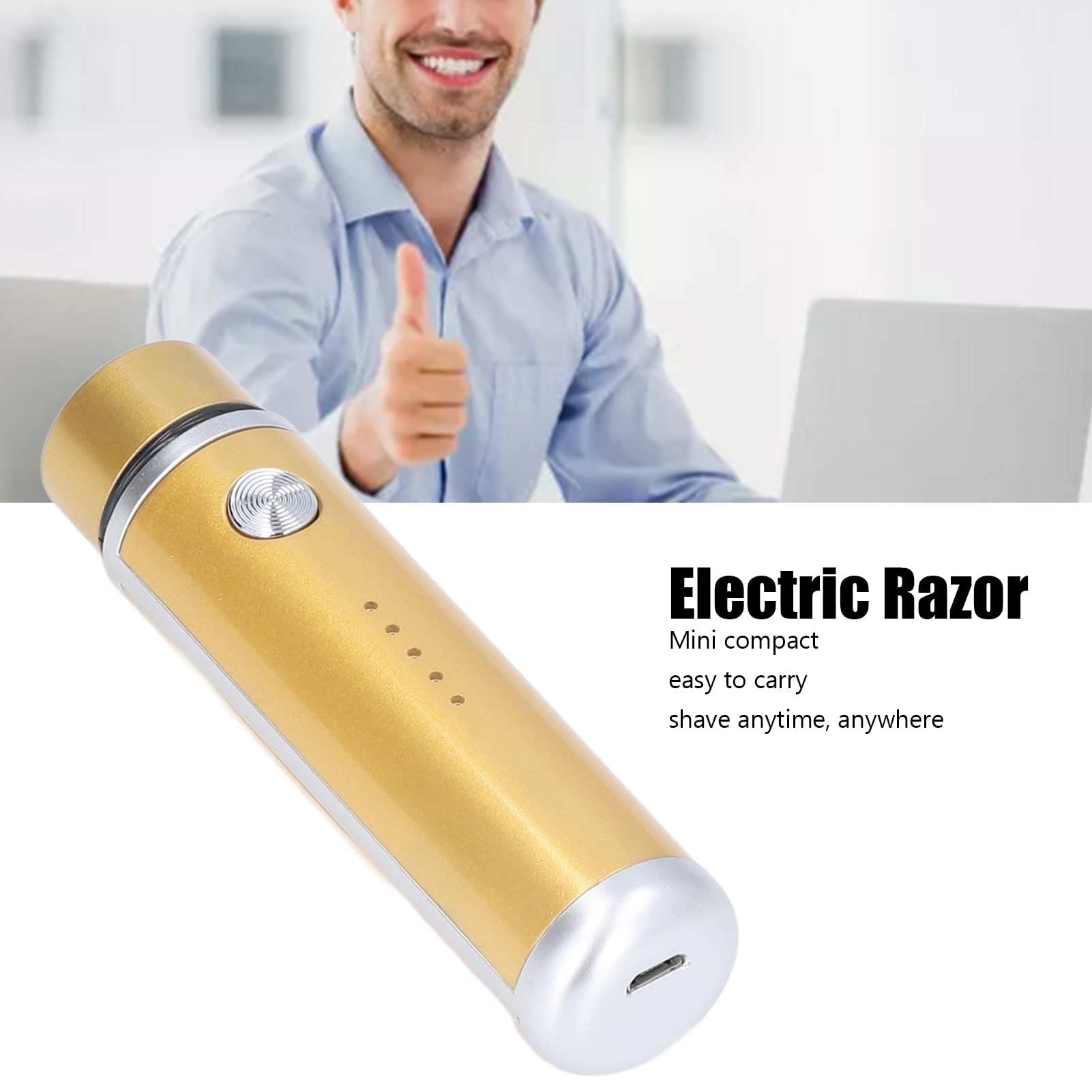 Portable USB Electric Mini Shaver for Men - Low Noise, Power Display, Gold - Perfect for Travel, Gym & Quick Grooming at Home or Office