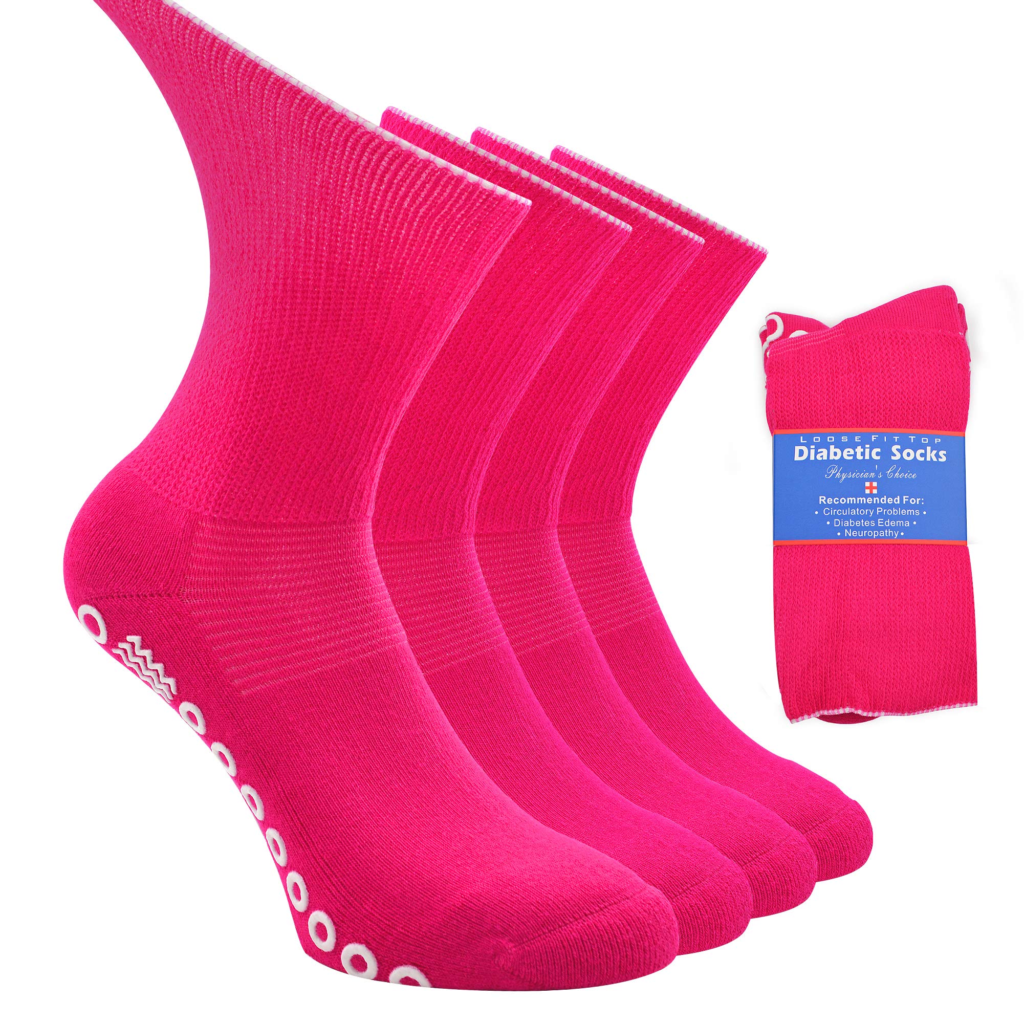 Non-Slip Diabetic Socks for Men & Women - Non-Skid Grips, Non-Binding Crew, Half Cushioned Circulation Socks - Perfect for Daily Wear, Work & Home Comfort