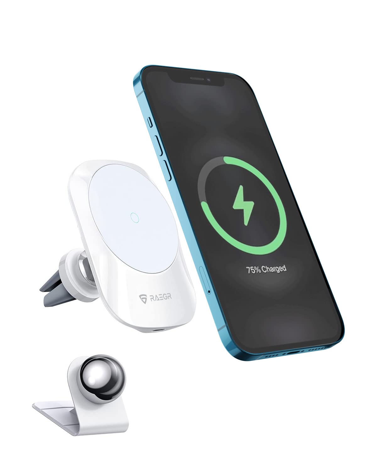 RAEGR MagFix Arc M1450A 15W Magnetic Car Wireless Charger - Strong Magnetic Air Vent & Dashboard Mount for iPhone 14/13/12 Series - Fast Charging, Secure Hold - Perfect for Commuting, Road Trips & Hands-Free Driving (Model: RG10323)