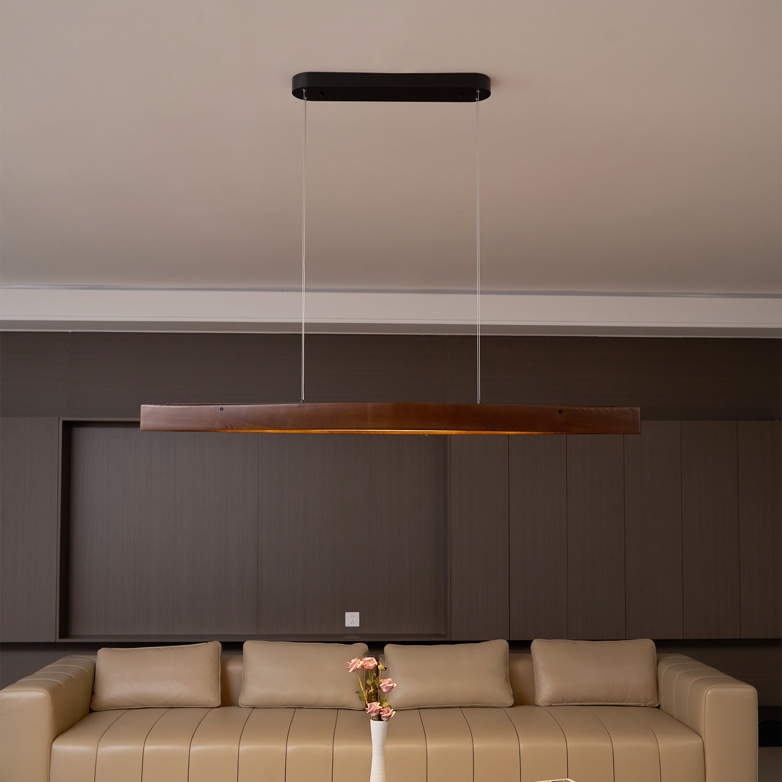 Horizon Linear Wood Pendant Light - Modern Scandinavian Wooden Hanging Lamp for Dining Room, Kitchen Island & Bedroom Lighting