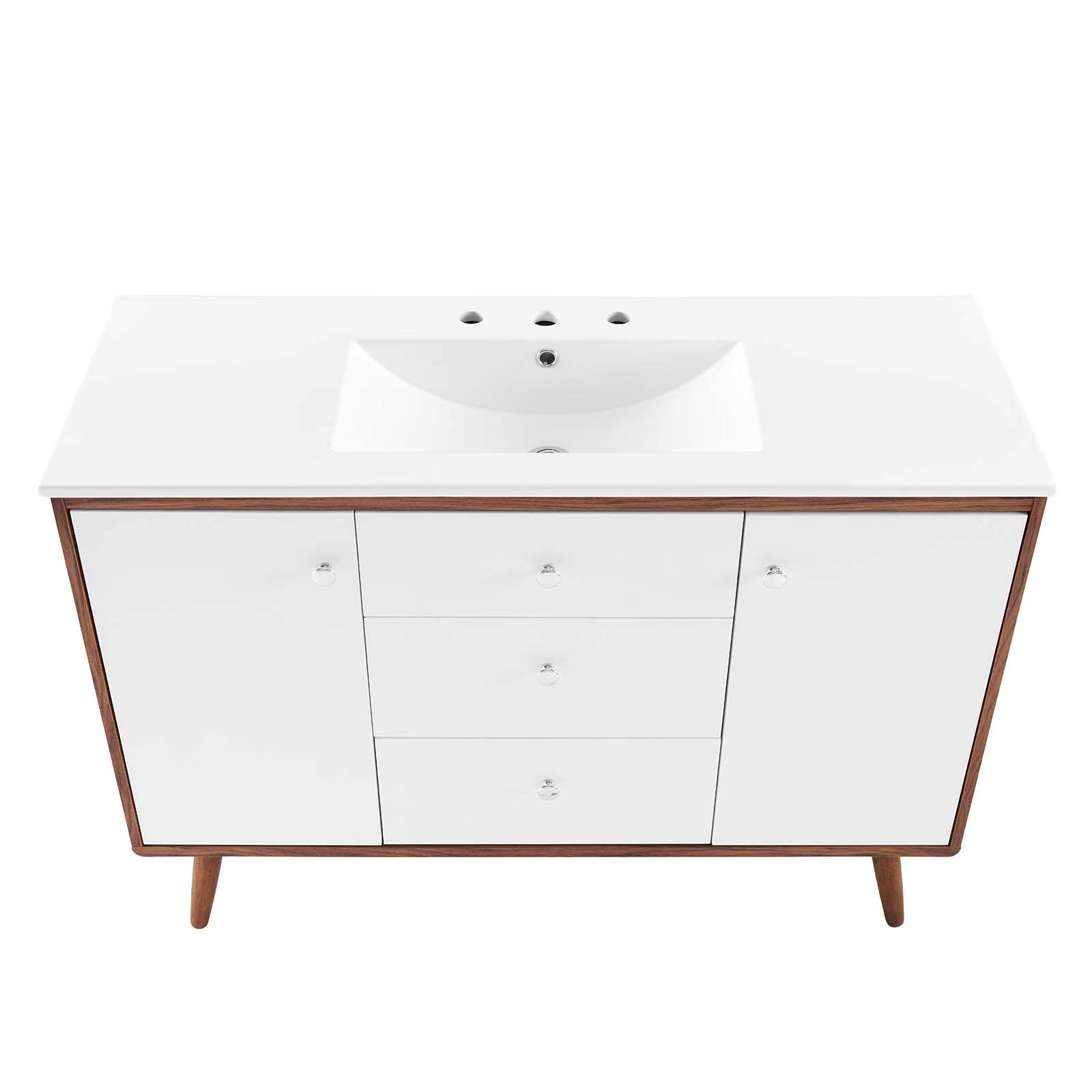 Modern Wooden Sink Vanity Cabinet - Brown Walnut & White Finish for Contemporary Bathrooms | Perfect for Hotel, Master Bedroom & Bathroom Decor