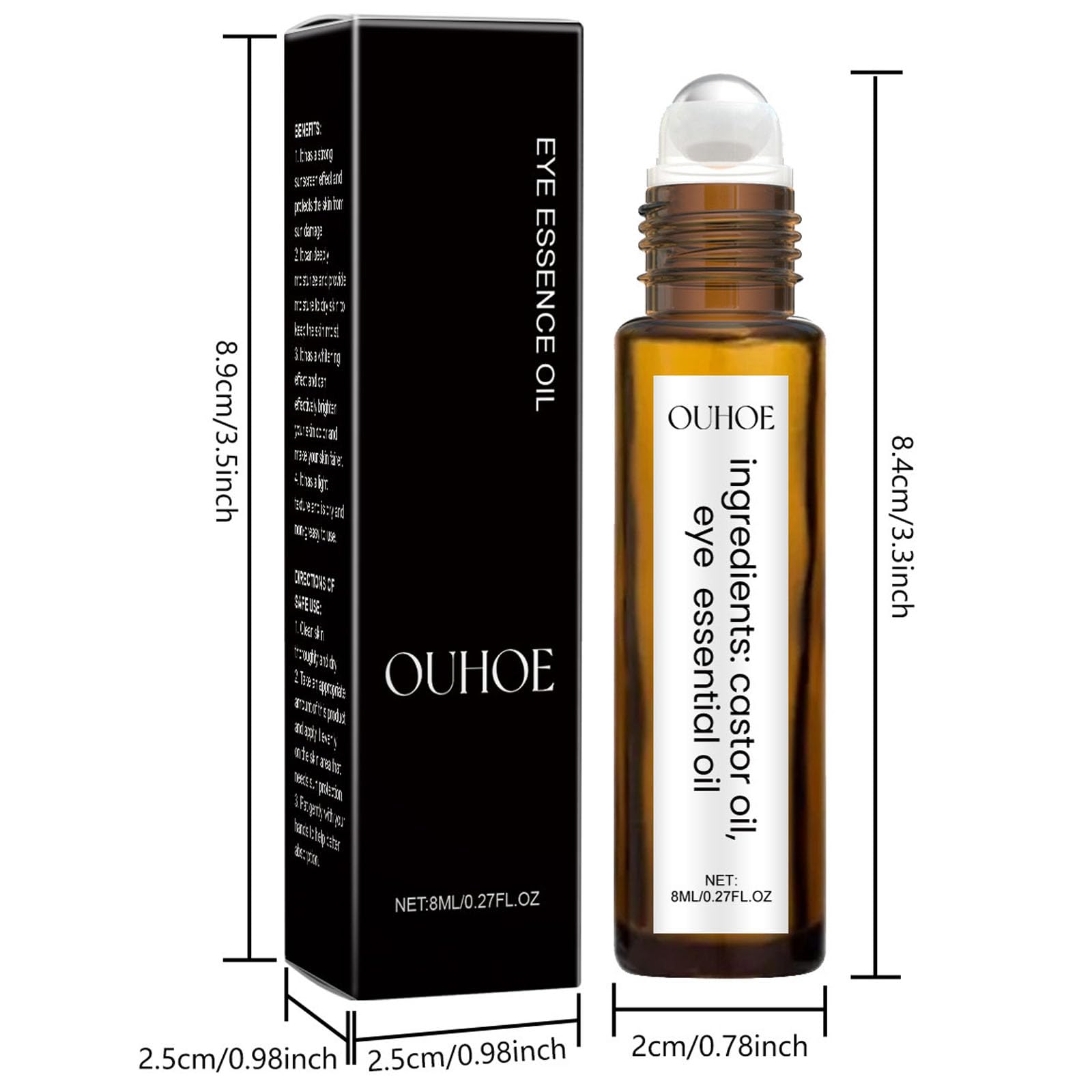 Organic Castor Oil Eye Roller for Dark Circles & Wrinkles - 2 Pack Under Eye Treatment Serum with Frankincense - Perfect for Nighttime Skincare & Travel