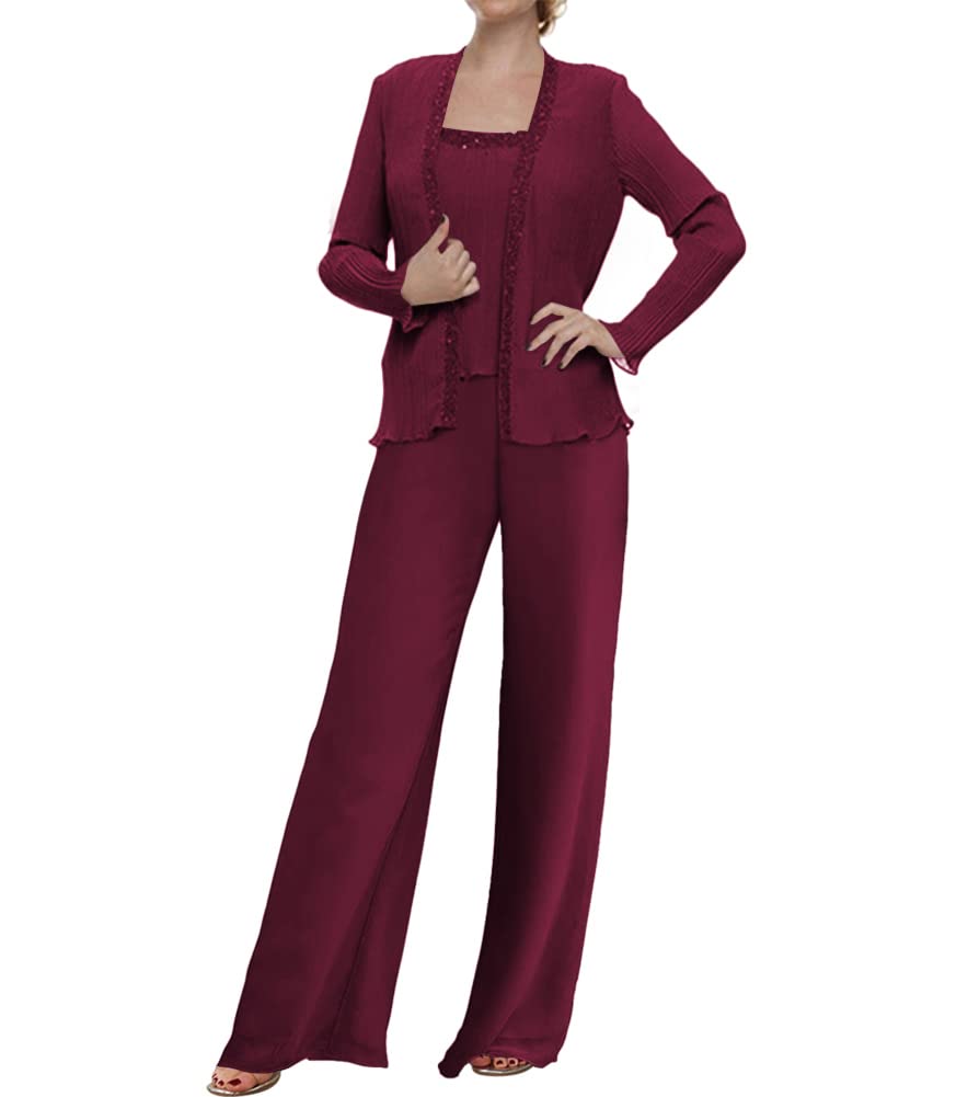 3 Piece Mother of The Bride Dress Pant Suits - Elegant Chiffon Beaded Evening Formal Wear for Wedding Guest & Groom Women | Perfect for Weddings, Receptions & Special Occasions