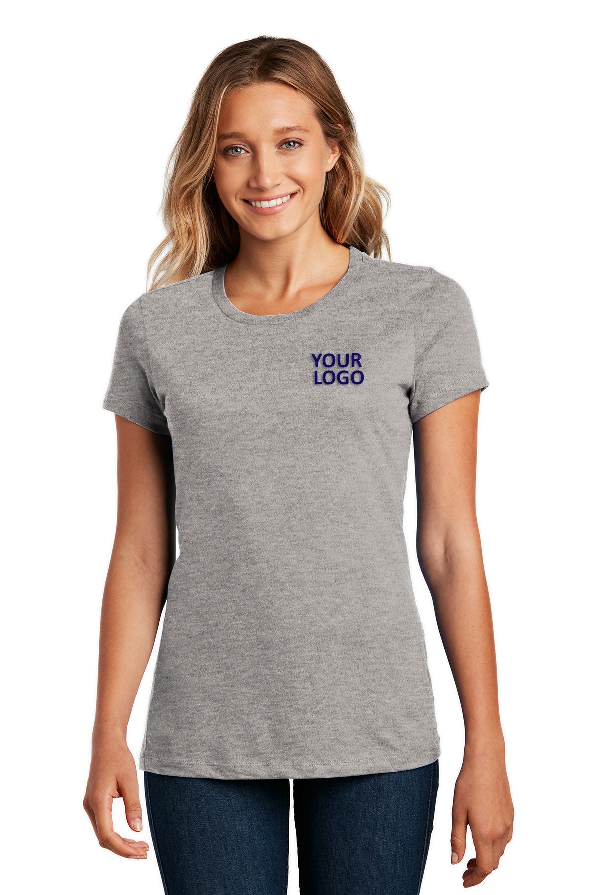 District Made Women's Perfect Weight Crew Neck T-Shirt - Soft Heathered Steel Color - Casual Everyday Wear & Layering Essential
