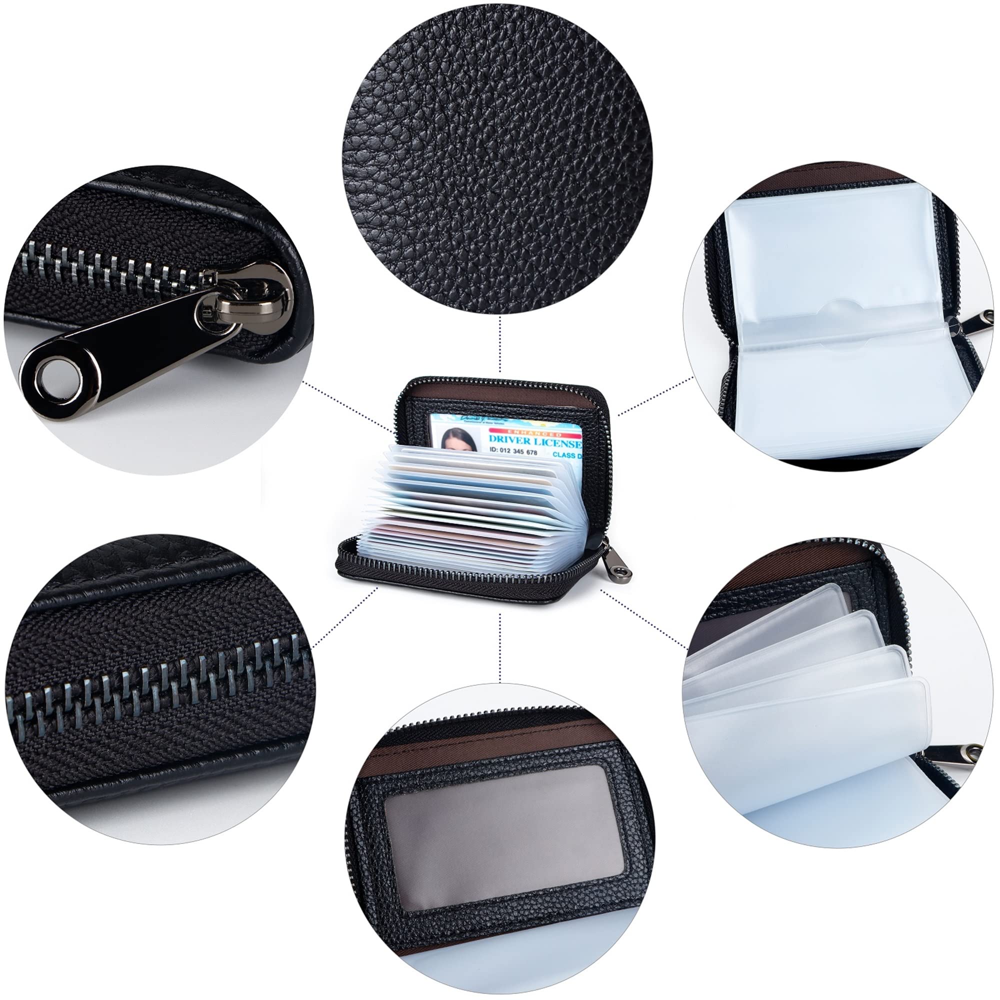 Genuine Leather RFID Blocking Credit Card Holder Wallet - Secure ID Card Case with Zipper Organizer (Black) - Perfect for Travel, Business & Everyday Use