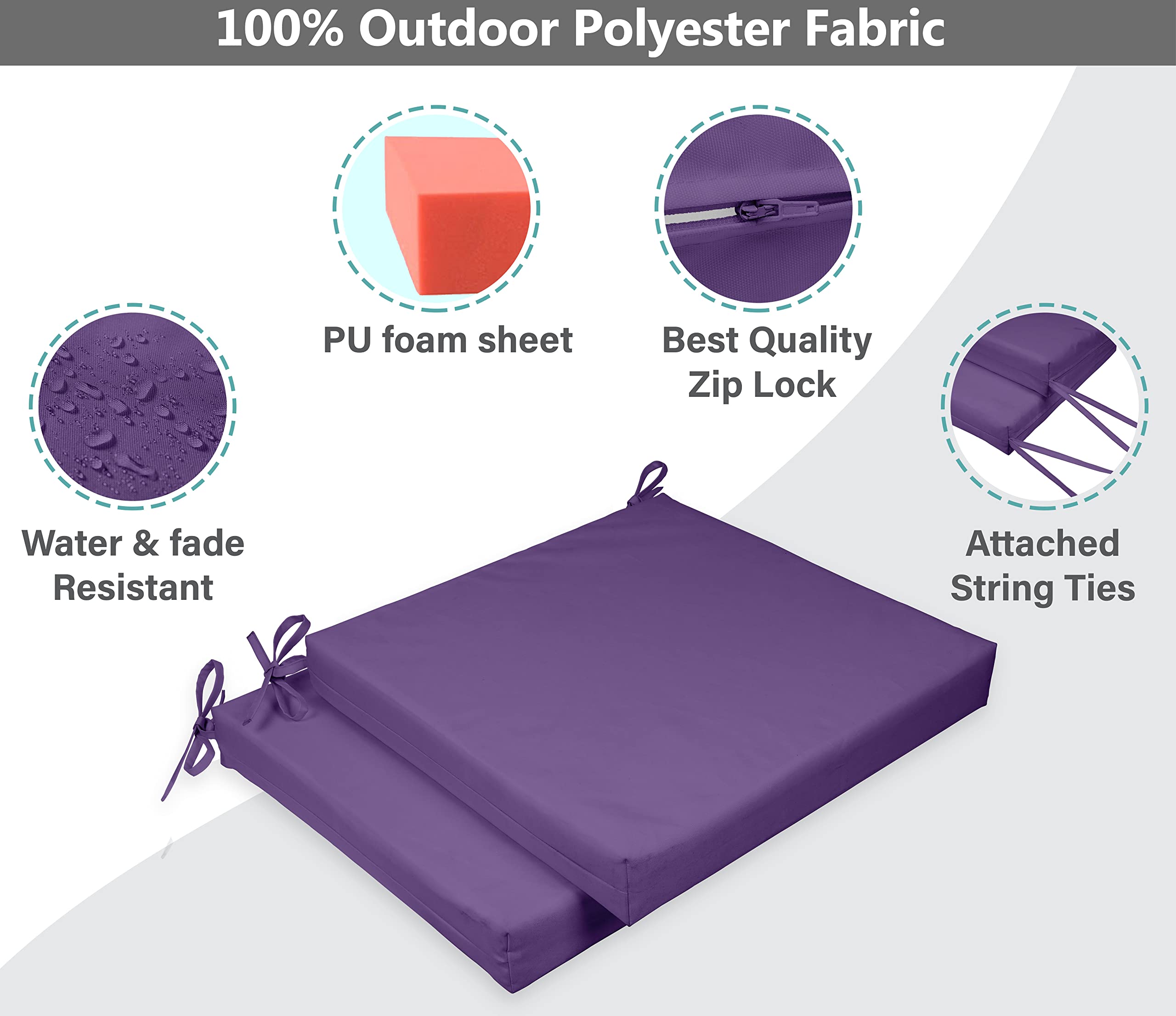 Premium 20x20 Inch Square Patio Chair Cushions with Ties - Indoor/Outdoor Waterproof Seat Cushions for Garden Furniture, Deck Chairs & Porch Seating - Set of 2 (Lavender) - Perfect for Backyard Relaxation & Outdoor Entertaining