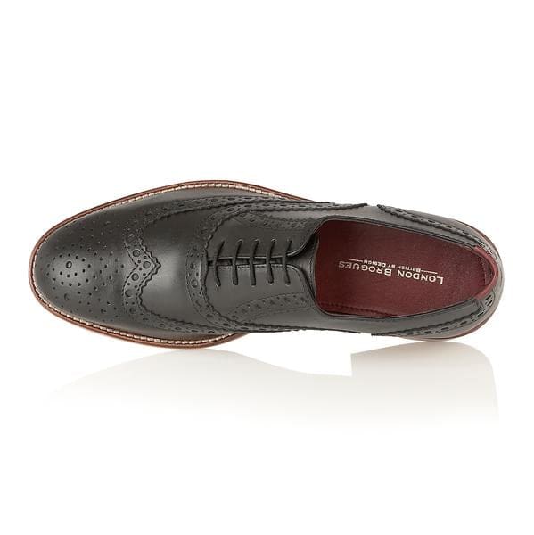 London Brogue Gatsby Style Black Wide Fit Men's Dress Shoes - Formal & Casual Wear for Office, Weddings & Special Occasions