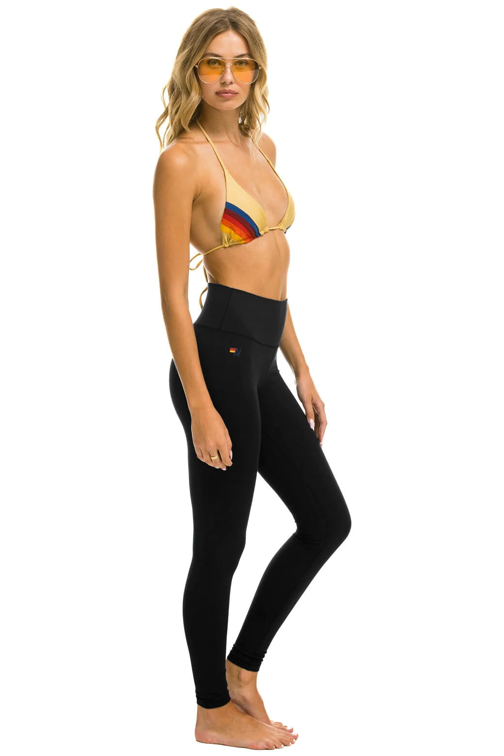 Aviator Nation Women's High Waist Full Length Leggings - Black Purple Pink Yoga Pants for Workout, Running & Lounge Wear