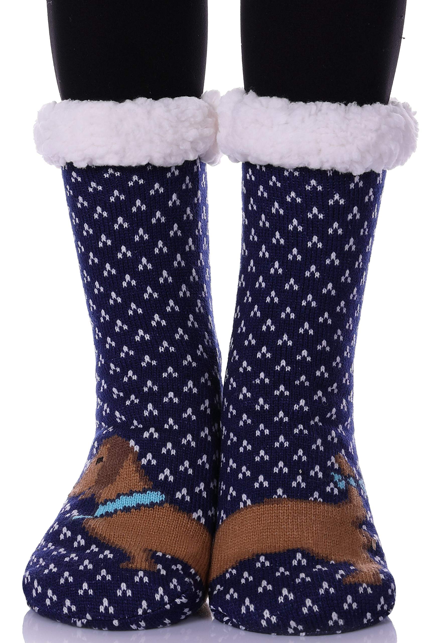 Non-Slip Slipper Socks for Women - Warm Fuzzy Fleece-Lined Home Socks for Winter Comfort