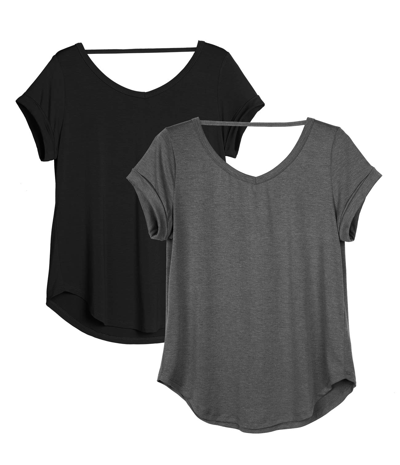 Icyzone Women's Open Back Yoga Shirts - Breathable Workout Tops, Athletic Short Sleeve Running Tees for Gym, Fitness & Casual Wear