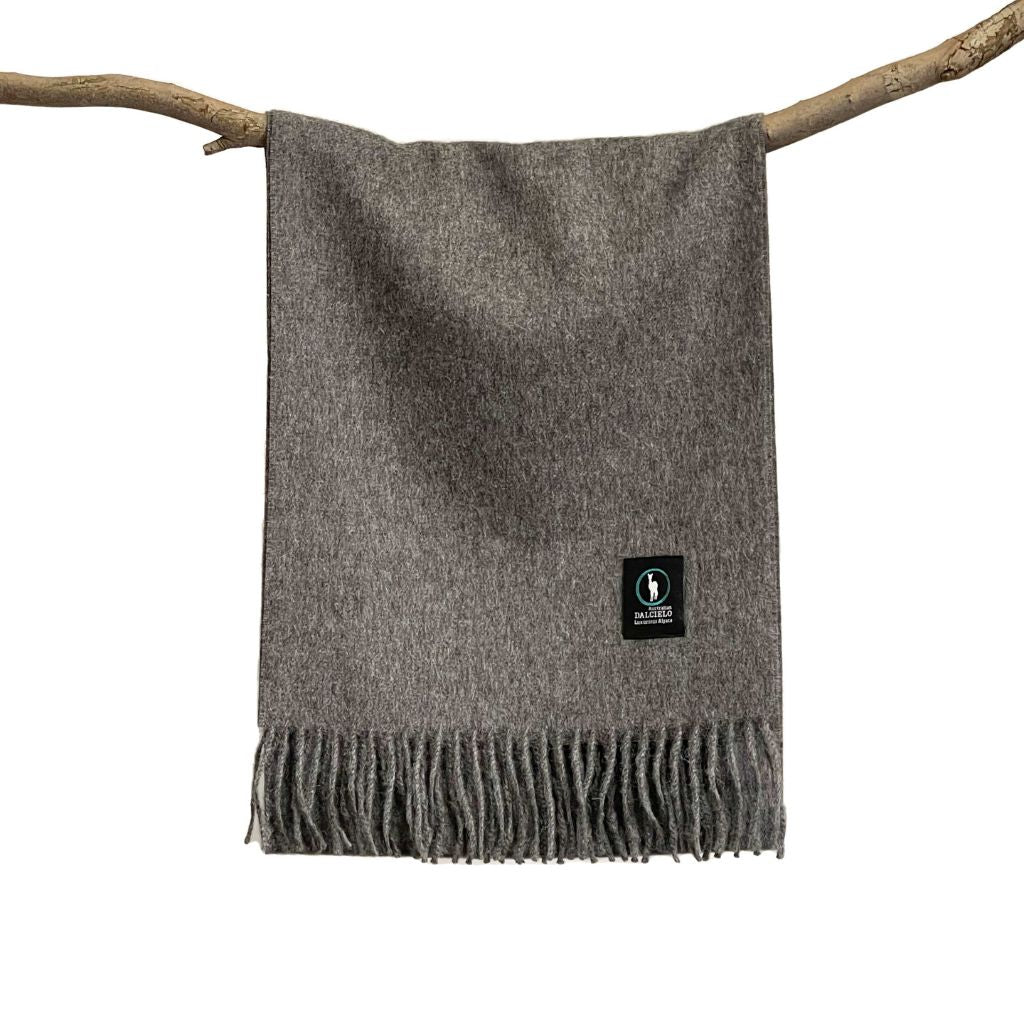 DALCIELO Premium Baby Alpaca Wool Scarf - Soft Mid Grey Winter Wrap for Women & Men | Cozy Cold Weather Accessory for Outdoor Activities & Travel