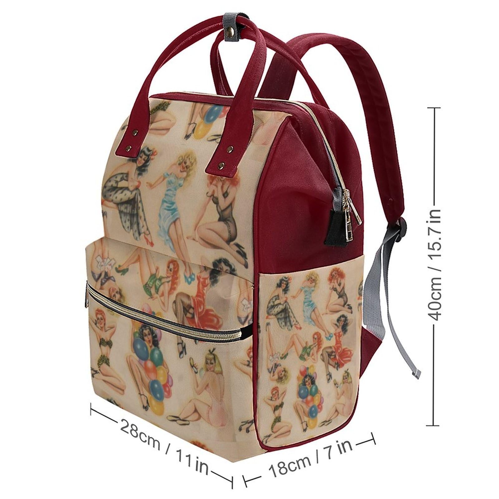 Retro Pinup Travel Backpack for Women - Waterproof with Bottle Pocket for Hiking & Commuting