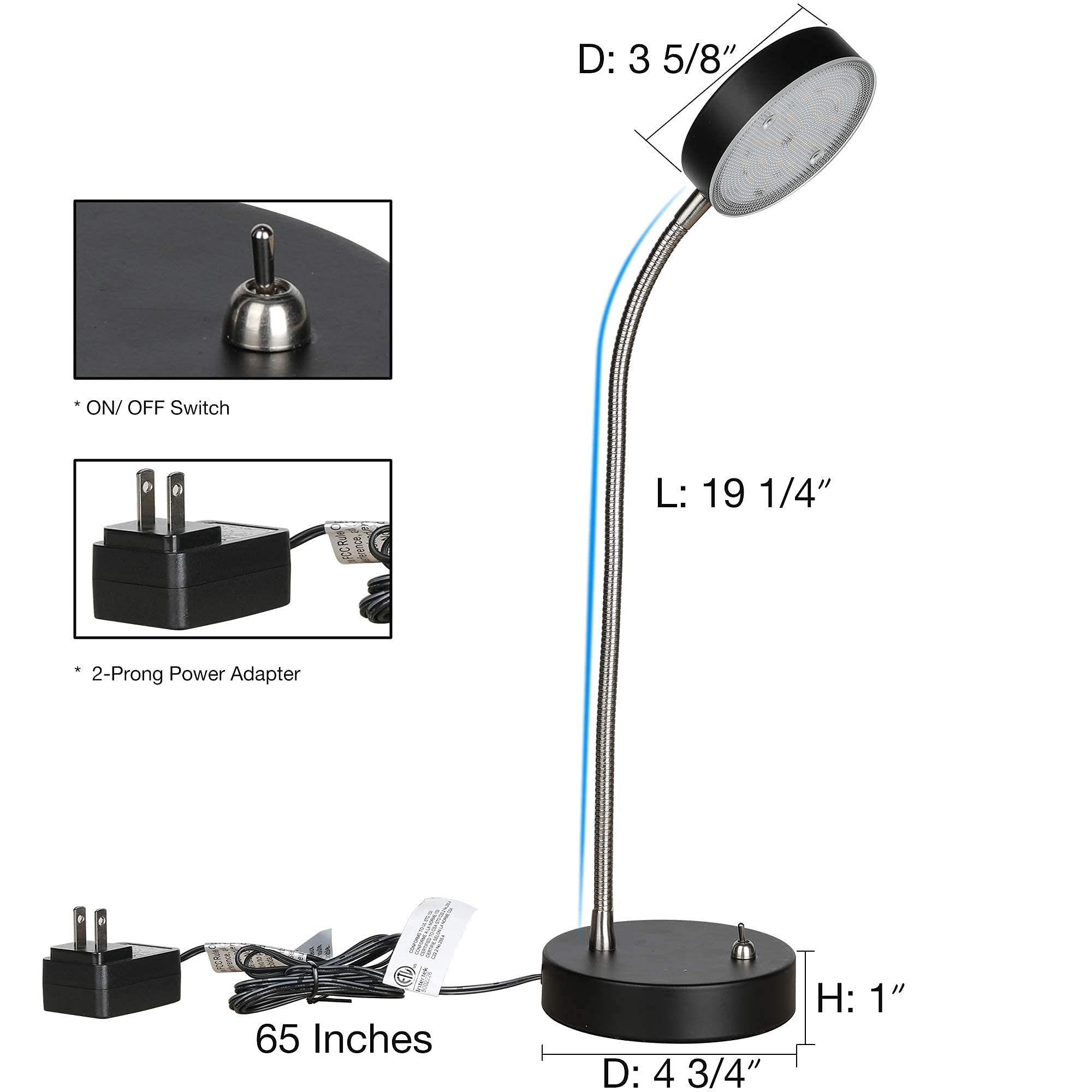 Flexible Gooseneck LED Desk Lamp - 21 LEDs 4000K Natural White Eye Protection Light for Reading, Office & Night Use - Adjustable Study Lamp for Home, Dorm & Workspace