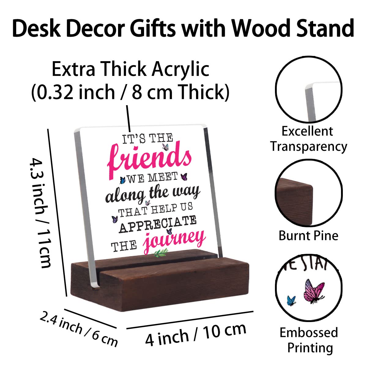 Best Friend Gifts for Women - Thoughtful Birthday Gifts for Her - Unique Friendship Keepsake with Wooden Stand - Perfect for Home Office Decor & Desk Accessories | Great for Anniversaries, Galentine's Day & Housewarming Presents