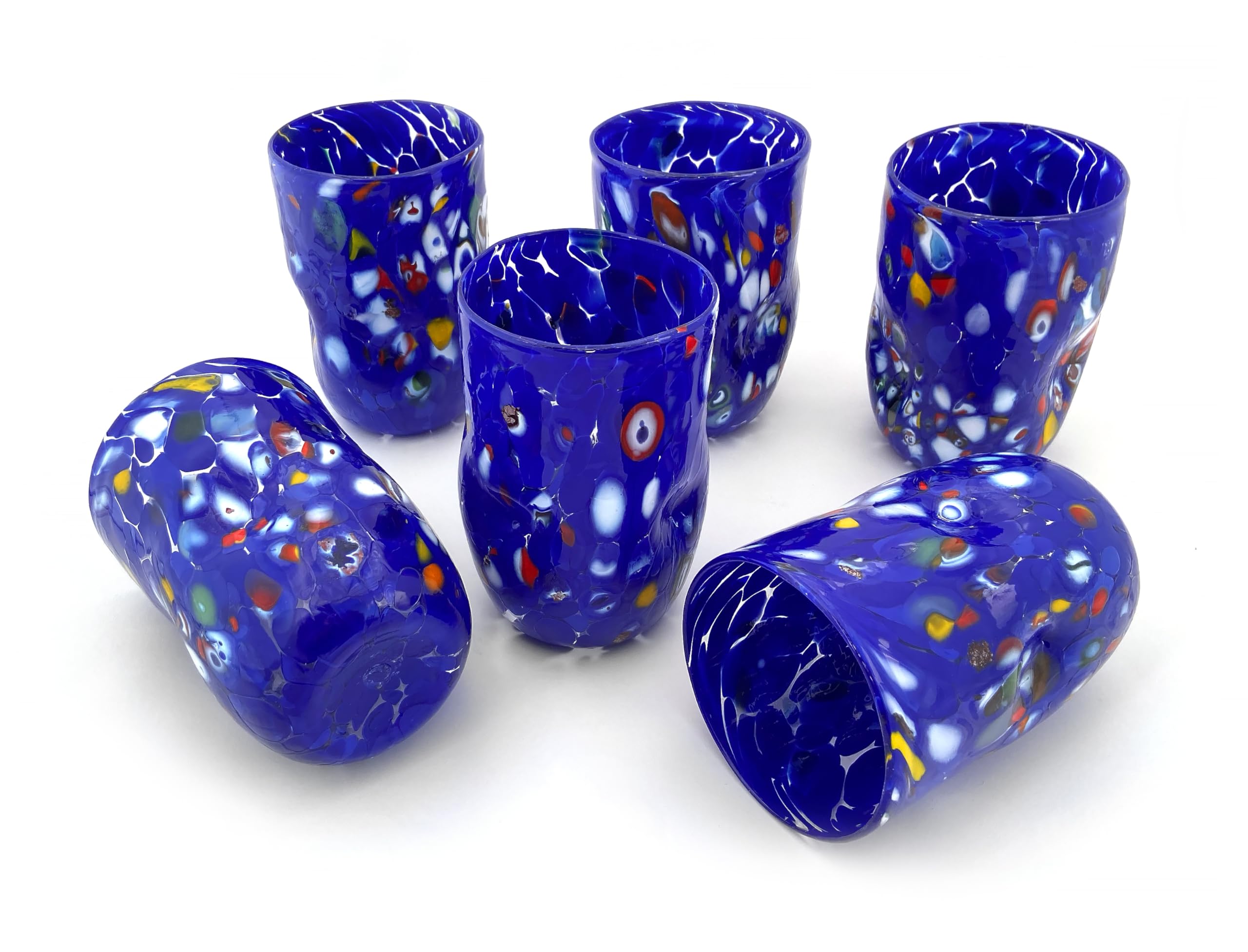 MAZZEGA ART & DESIGN 6-Piece Murano Glass Special Edition Bellini Cocktail Glasses - Handcrafted in Italy, Cobalt Blue - Perfect for Cocktail Parties, Home Bar Decor & Luxury Gift Giving