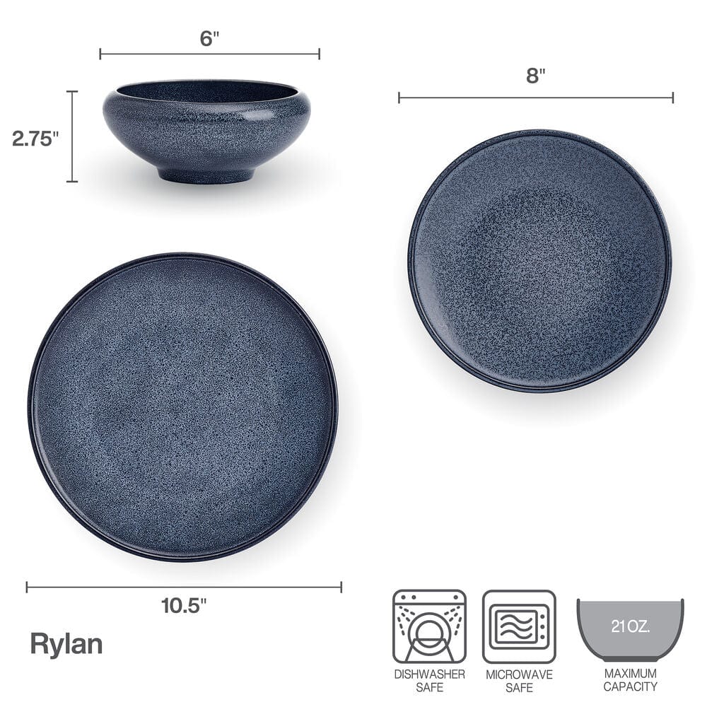 Rylan 12-Piece Dinnerware Set - Porcelain Plates, Bowls & Mugs for 4 People - Elegant Tableware for Family Dinners, Parties & Everyday Use