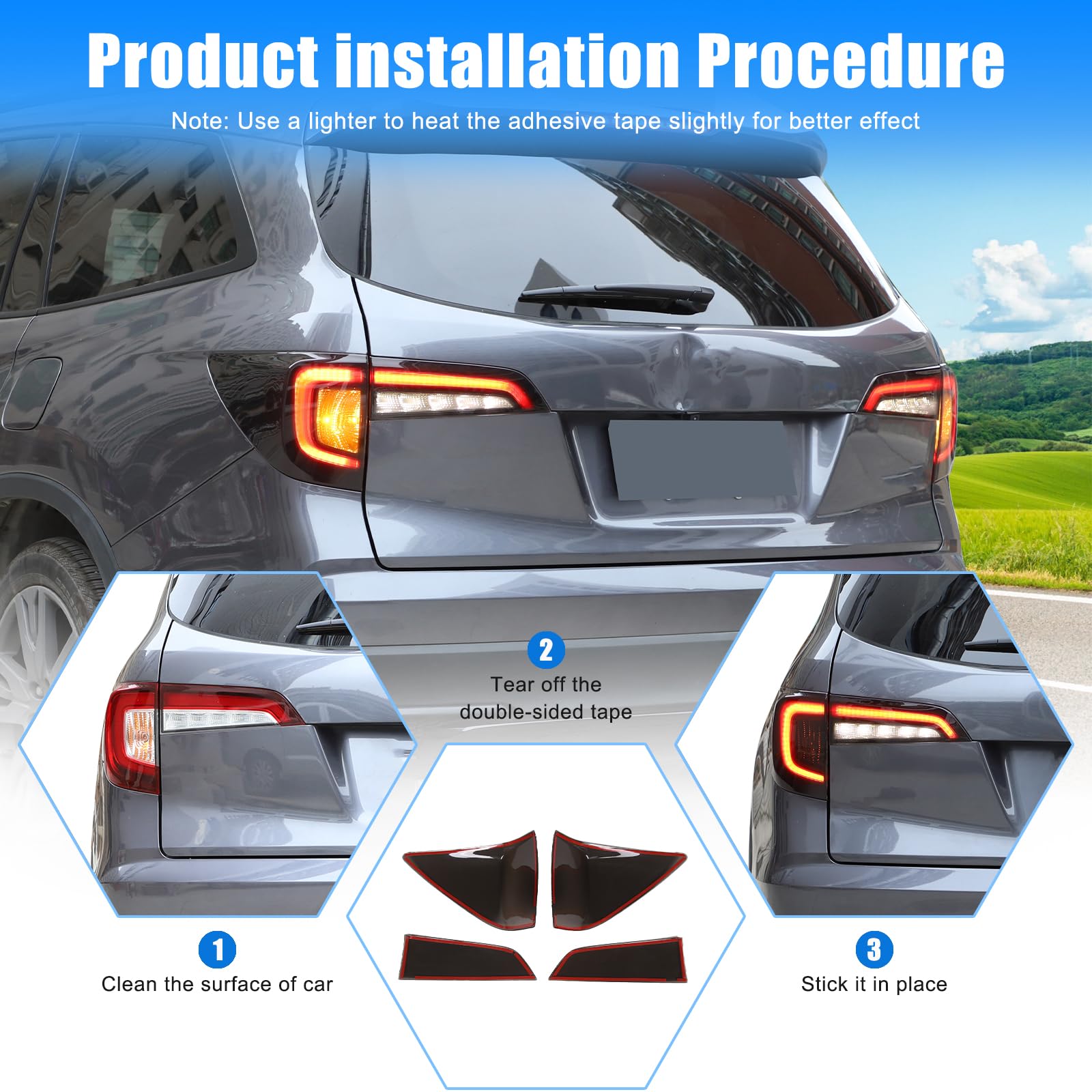 Smoked Tint ABS Tail Light Covers for Honda Pilot 2019-2022 - 4PCS Rear Taillight Guards (Transparent Gray) - Durable Exterior Car Accessories for Night Driving & Enhanced Style