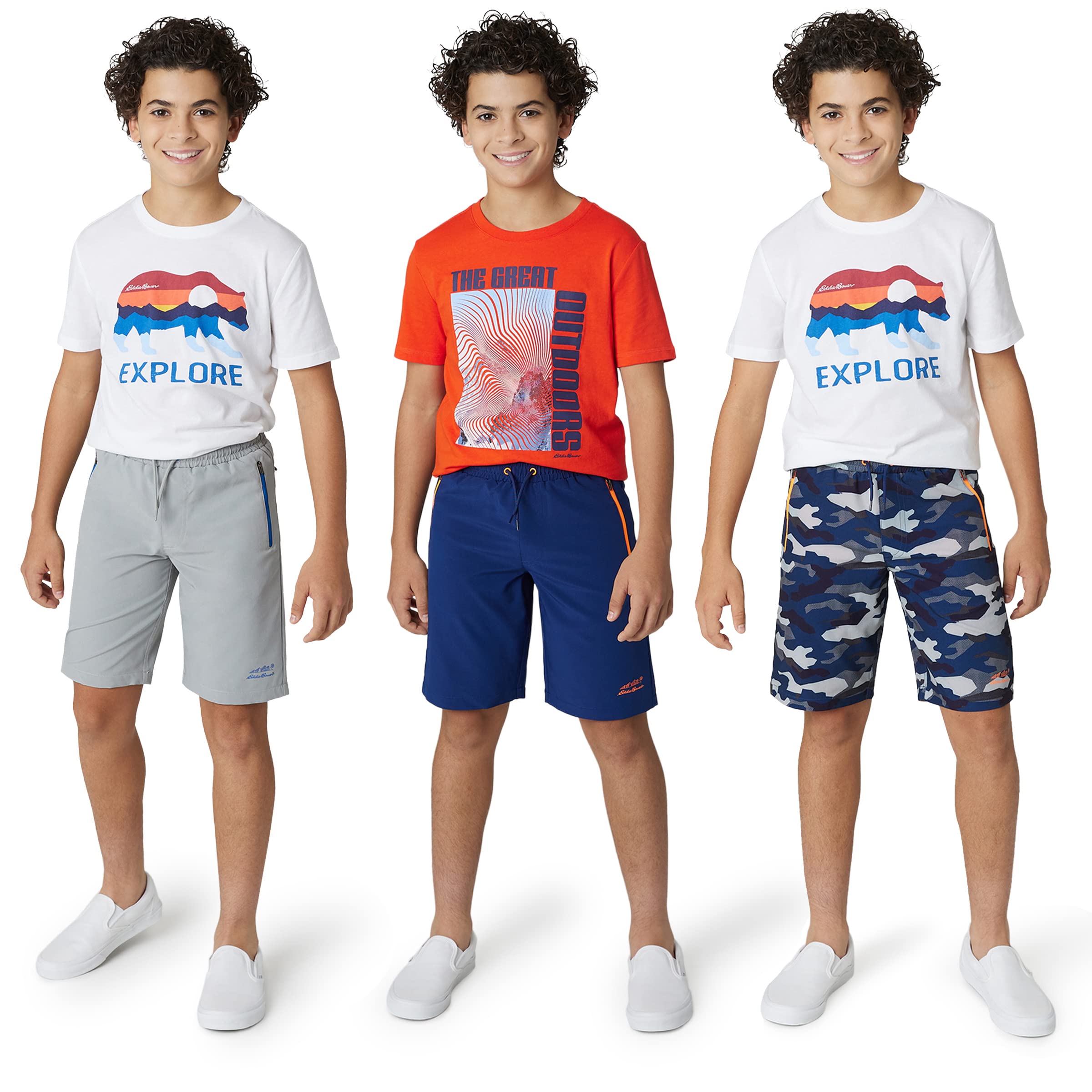 Eddie Bauer Boys Quick Dry Shorts 3-Pack - Hybrid Mesh for Sports & Play