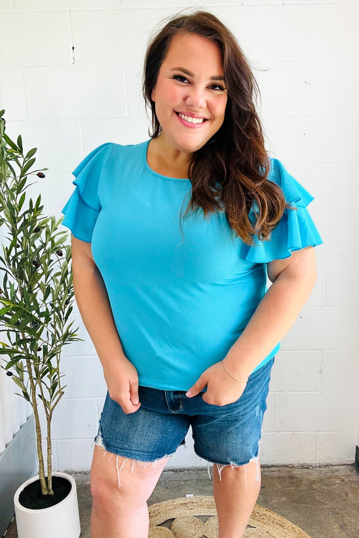 Stylish Blue Tiered Double Ruffle Sleeve Woven Top for Women | Casual & Party Wear | Perfect for Dates, Office & Summer Outfits