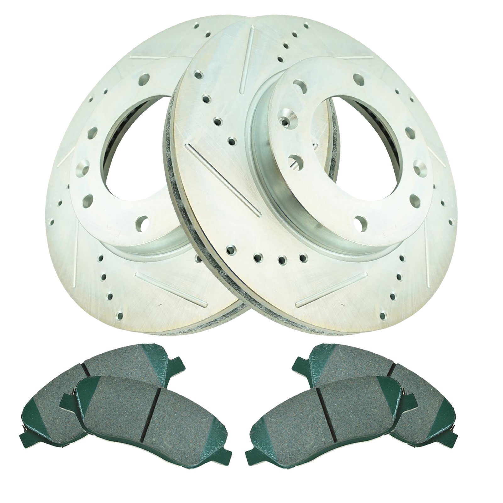 High-Performance Front Ceramic Brake Pads & Cross-Drilled Slotted Rotors Kit - Perfect for Racing, Track Days & Street Performance Upgrades