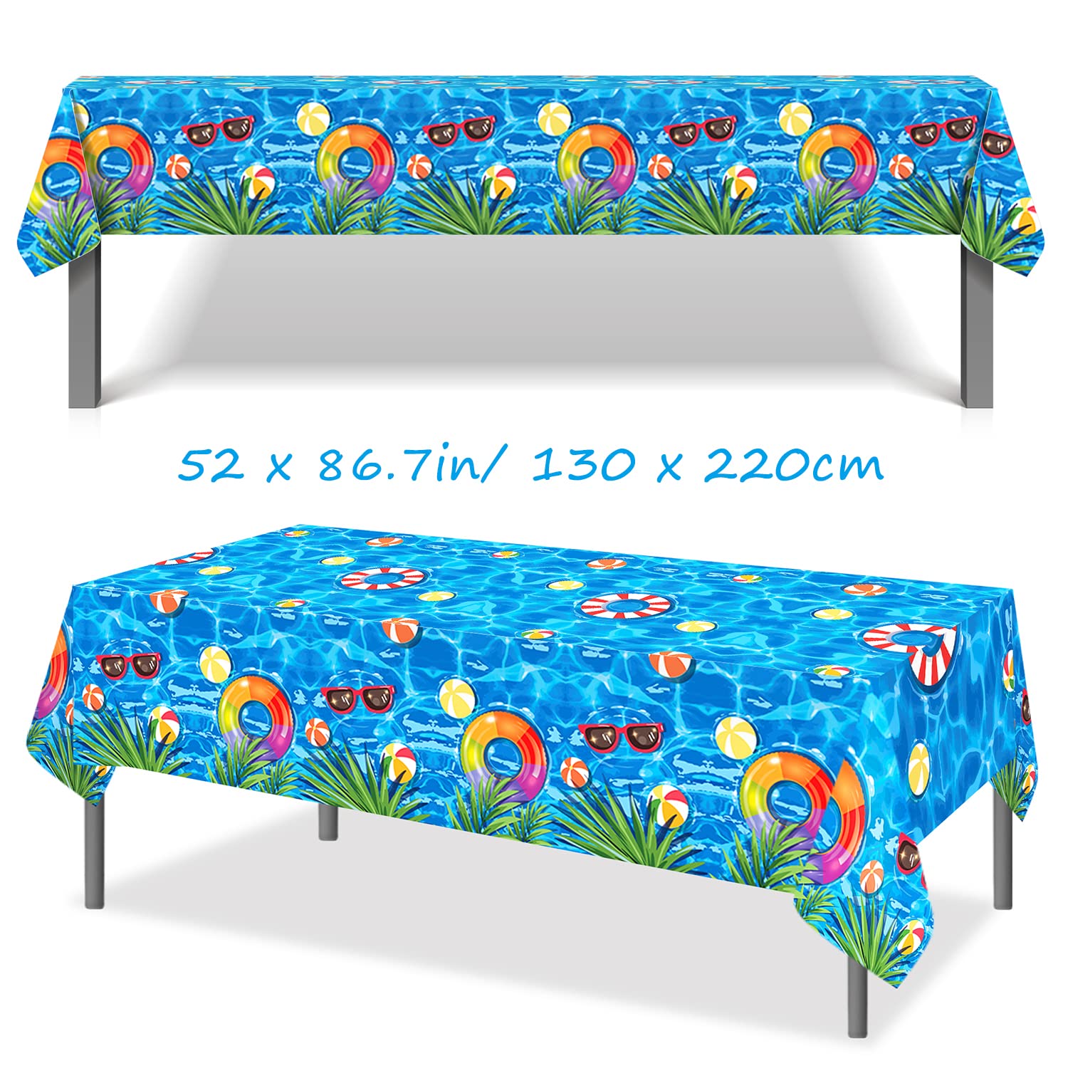 45PCS Summer Pool Party Supplies Kit - Disposable Tableware Set for 8 Guests Includes Tablecloth, Plates, Cups & Napkins - Beach Theme Party Decorations for Kids Birthday, BBQ, Picnic & Outdoor Events