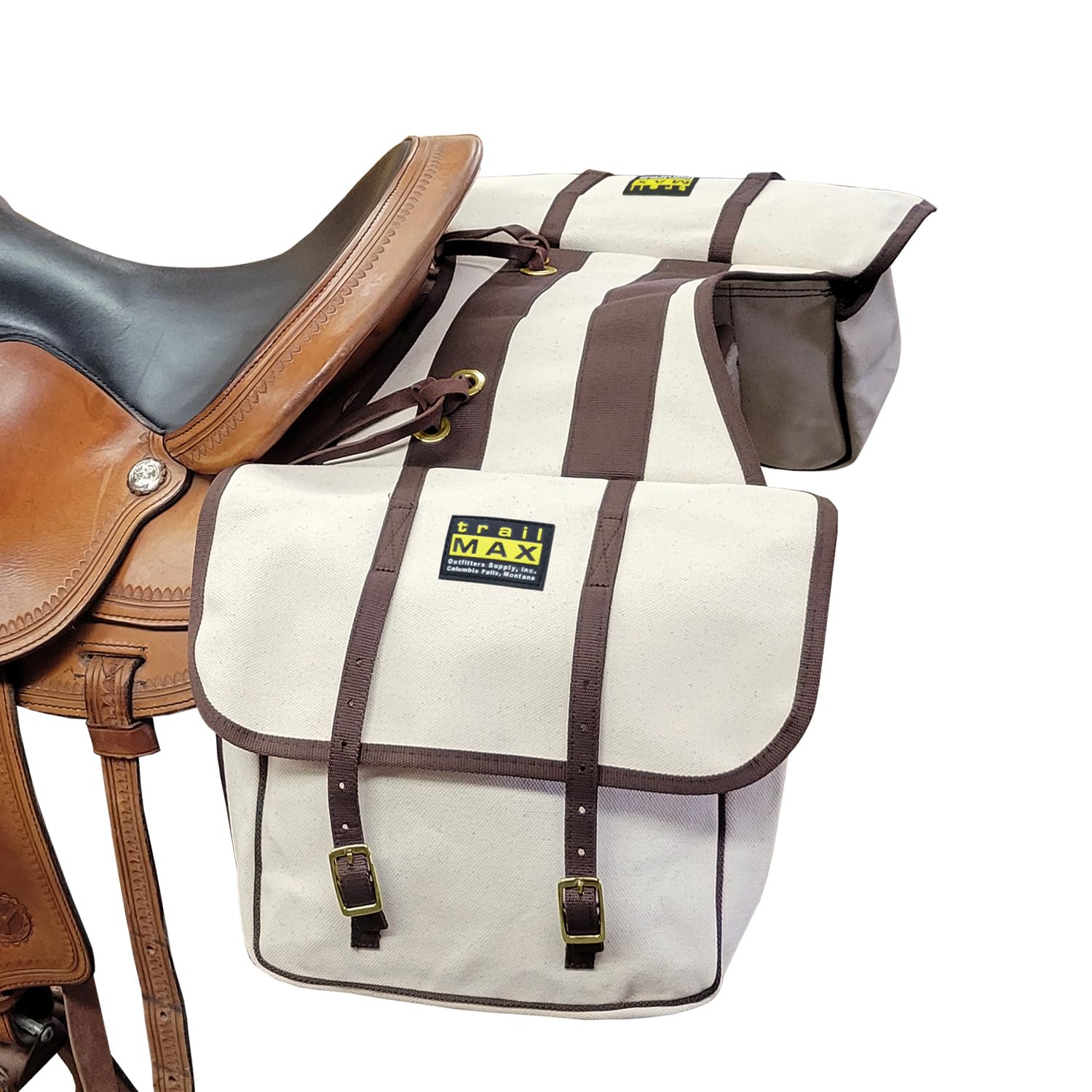TrailMax Heavy Duty Canvas Horse Saddle Bag - Waterproof & Weather Resistant Equestrian Saddlebag for Trail Riding - Perfect for Outdoor Adventures, Camping & Long Distance Horseback Riding