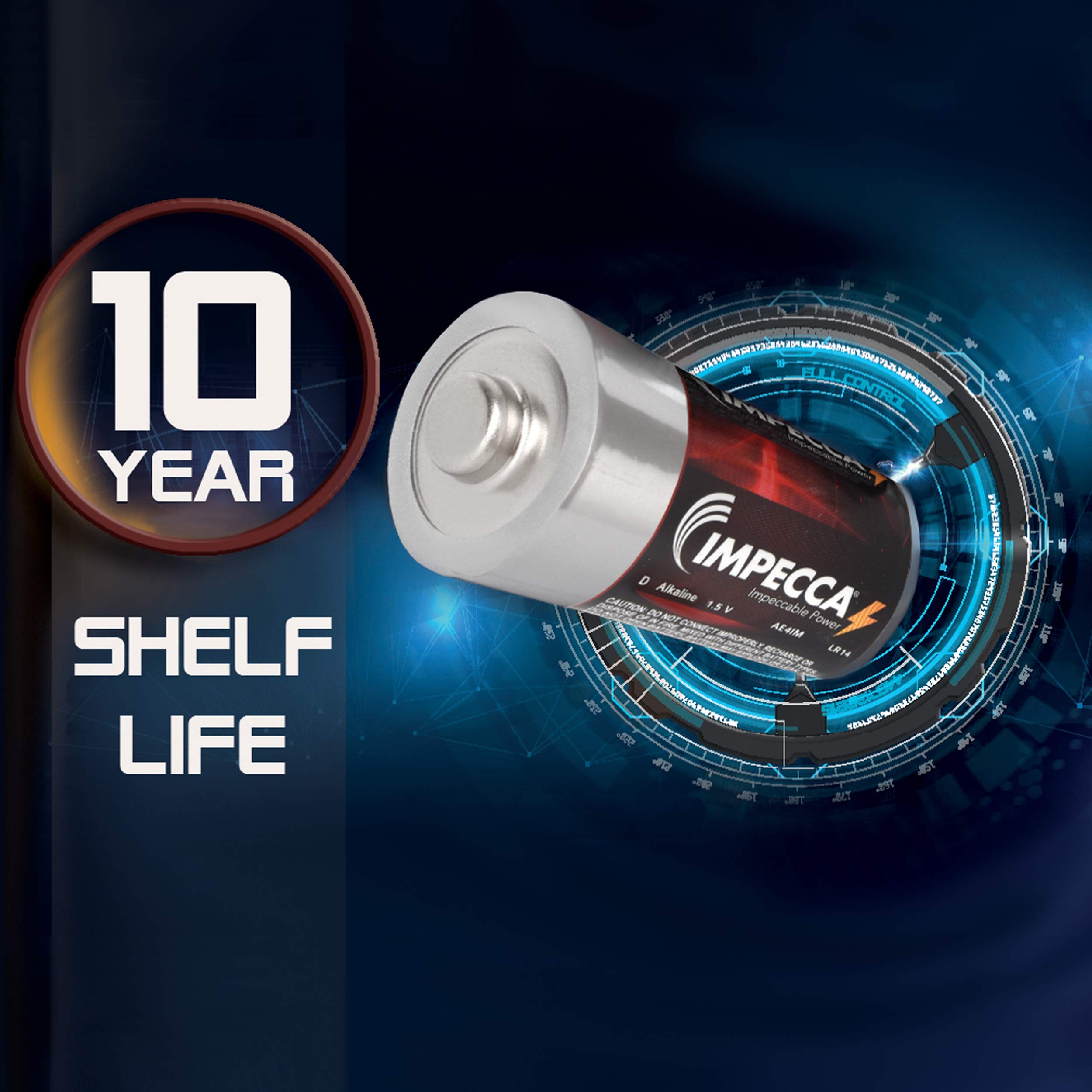 Impecca D Batteries (24-Pack) - High Performance Alkaline Batteries, Long Lasting & Leak Proof, LR14 Platinum Series - Perfect for Flashlights, Toys, Radios & Emergency Kits