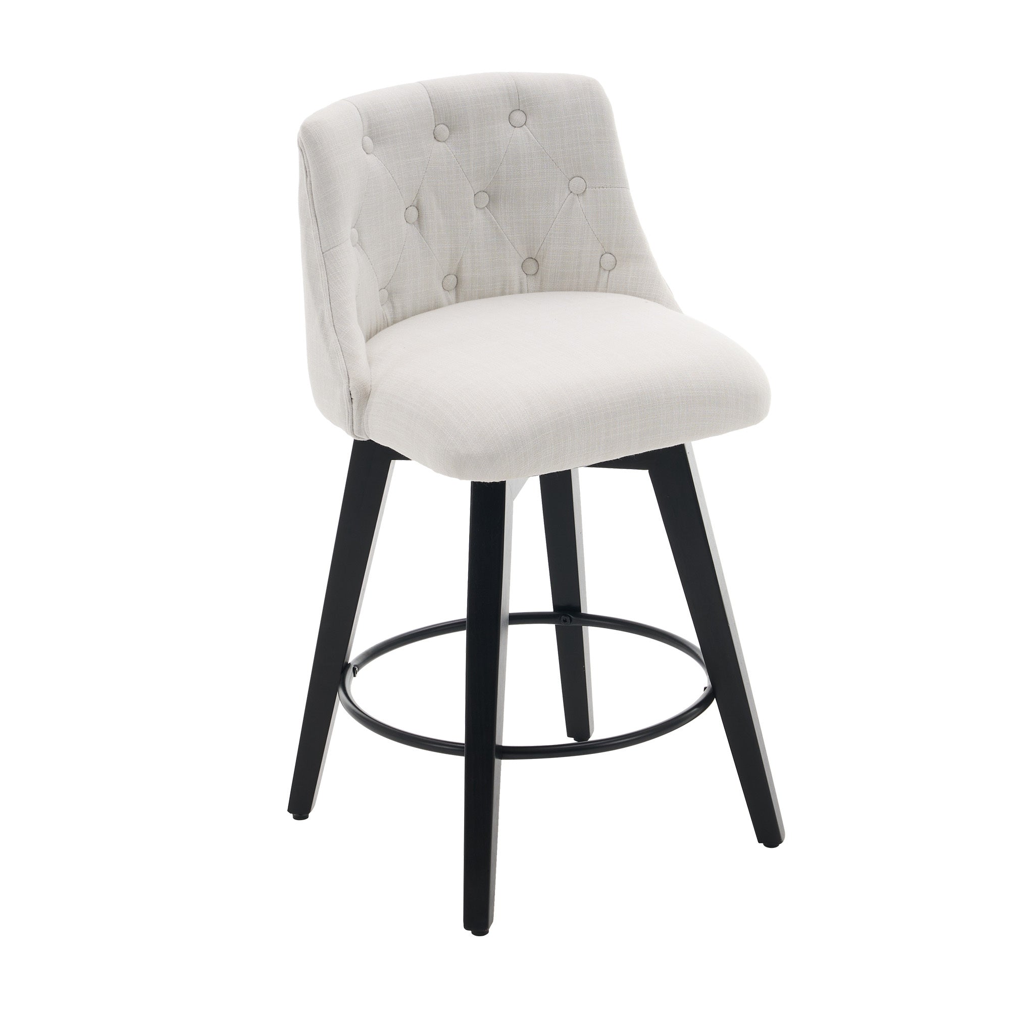 Modern 25' Swivel Bar Stools Set of 2 - Counter Height Stools with Linen Upholstery & Button Tufted Back, Solid Wood Frame for Kitchen Island, Home Bar or Breakfast Nook - Perfect for Entertaining Guests or Casual Dining