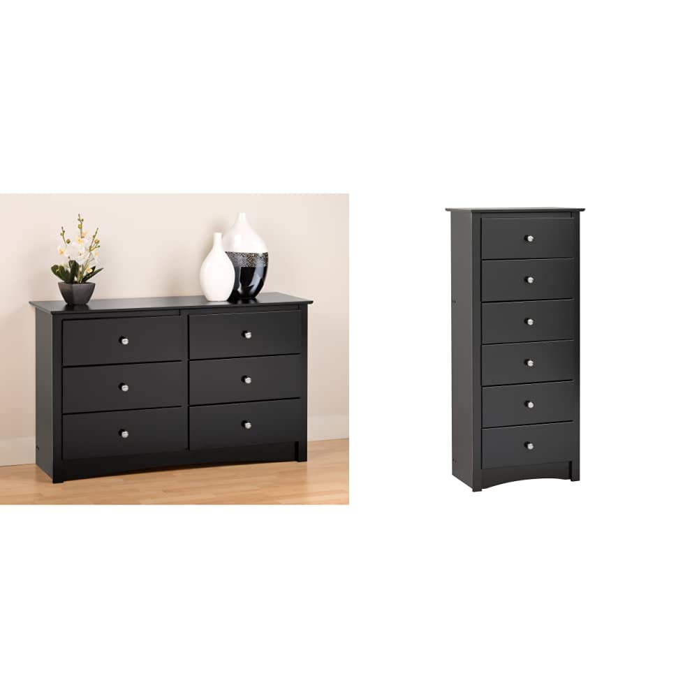 Prepac Sonoma 6-Drawer Kids Dresser & Chest Set - Black - Space-Saving Storage for Bedroom, Nursery, or Playroom