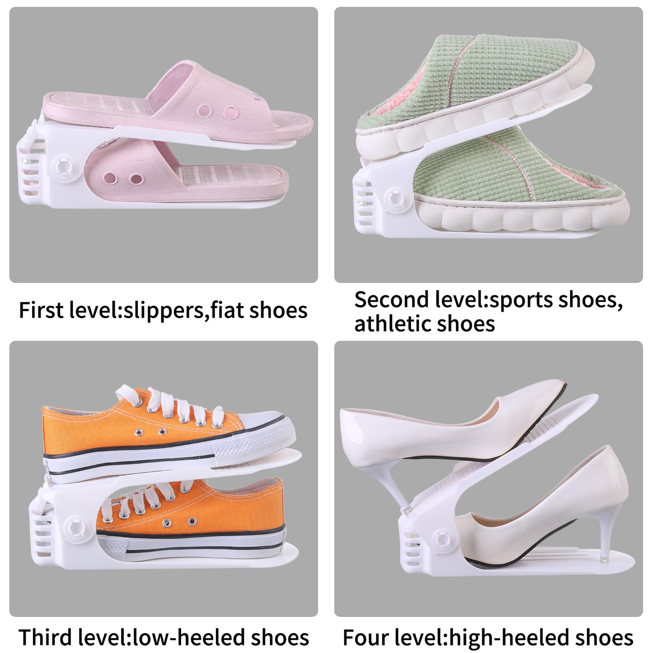 20-Pack Shoe Stackers & Organizers - Adjustable 4-Level Shoe Storage Space Savers, White | Double-Layer Shoe Holders for Closet Organization | Perfect for Small Spaces, Sneaker Collections & Boot Storage