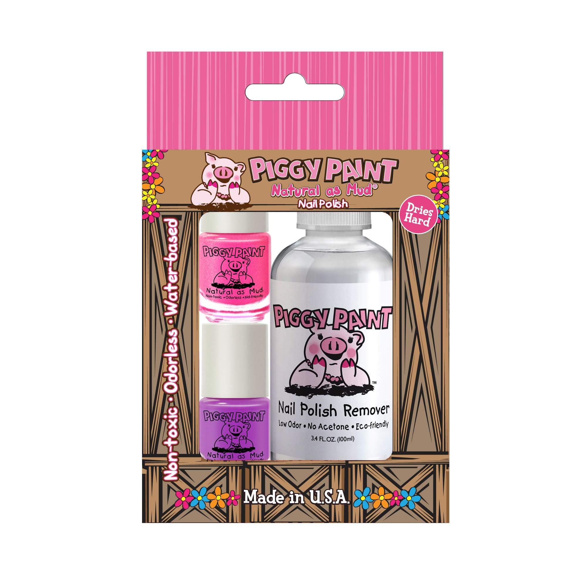 Piggy Paint Non-Toxic Nail Polish Set for Kids - 2 Polish Colors + Natural Nail Polish Remover - Safe & Fun Nail Art for Toddlers & Children - Perfect for Birthday Parties, Playdates & Spa Days