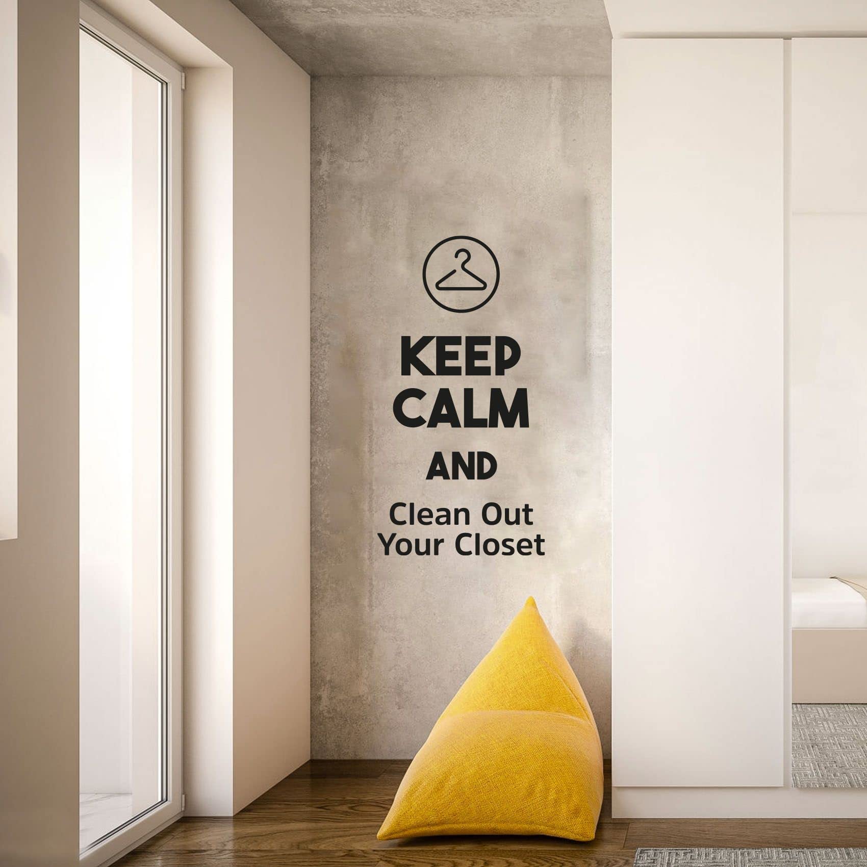 Keep Calm And Clean Out Your Closet - Inspirational Vinyl Wall Decal Sticker (10x4 inch) for Home Dressing Room, Wardrobe & Closet Organization | Motivational Quote Art for Bedroom Decor