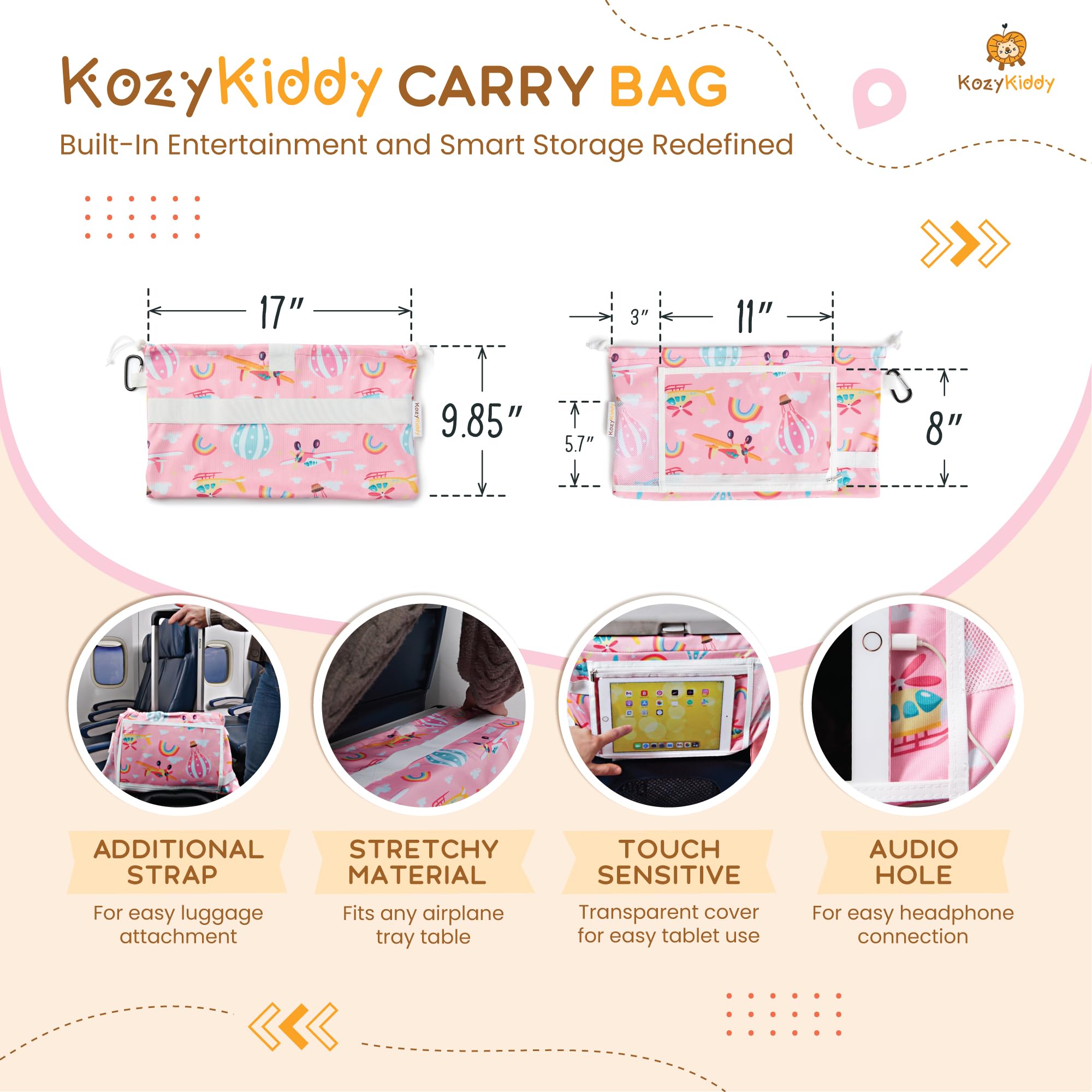 Adjustable Toddler Airplane Bed with Tablet Holder & Tray Table Cover - Kids Flight Foot Rest, Travel Cot & Hammock for Planes & Cars - Perfect for Long Flights, Road Trips & Baby Travel Essentials