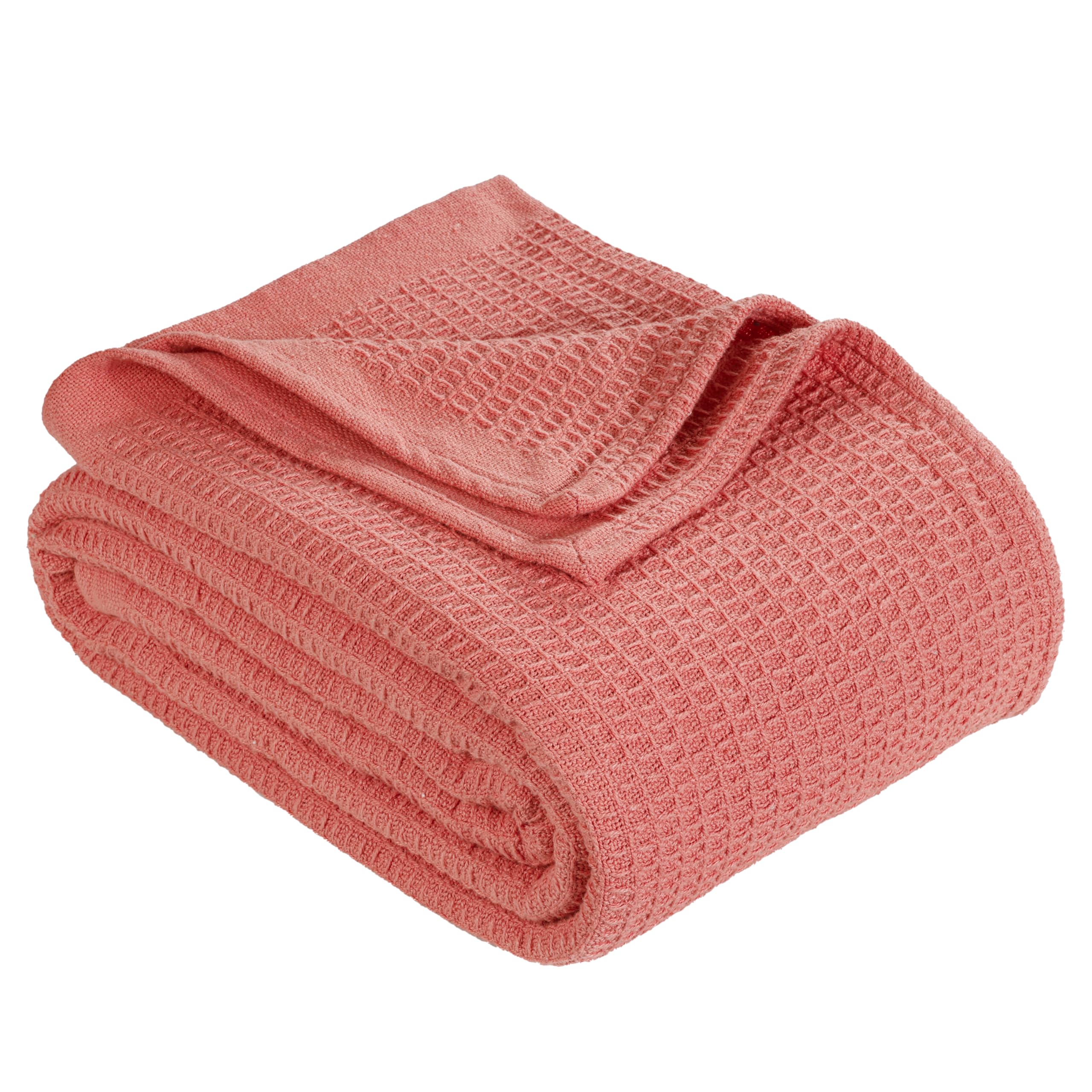 Tex Trend Waffle Blanket – 100% Cotton Queen Size Blanket – Breathable & Soft Summer Spring Bedding – Perfect for Bed Layering, Sofa, Couch & Outdoor Picnics – Pink (90”x90”) – Lightweight & Cozy for All Seasons