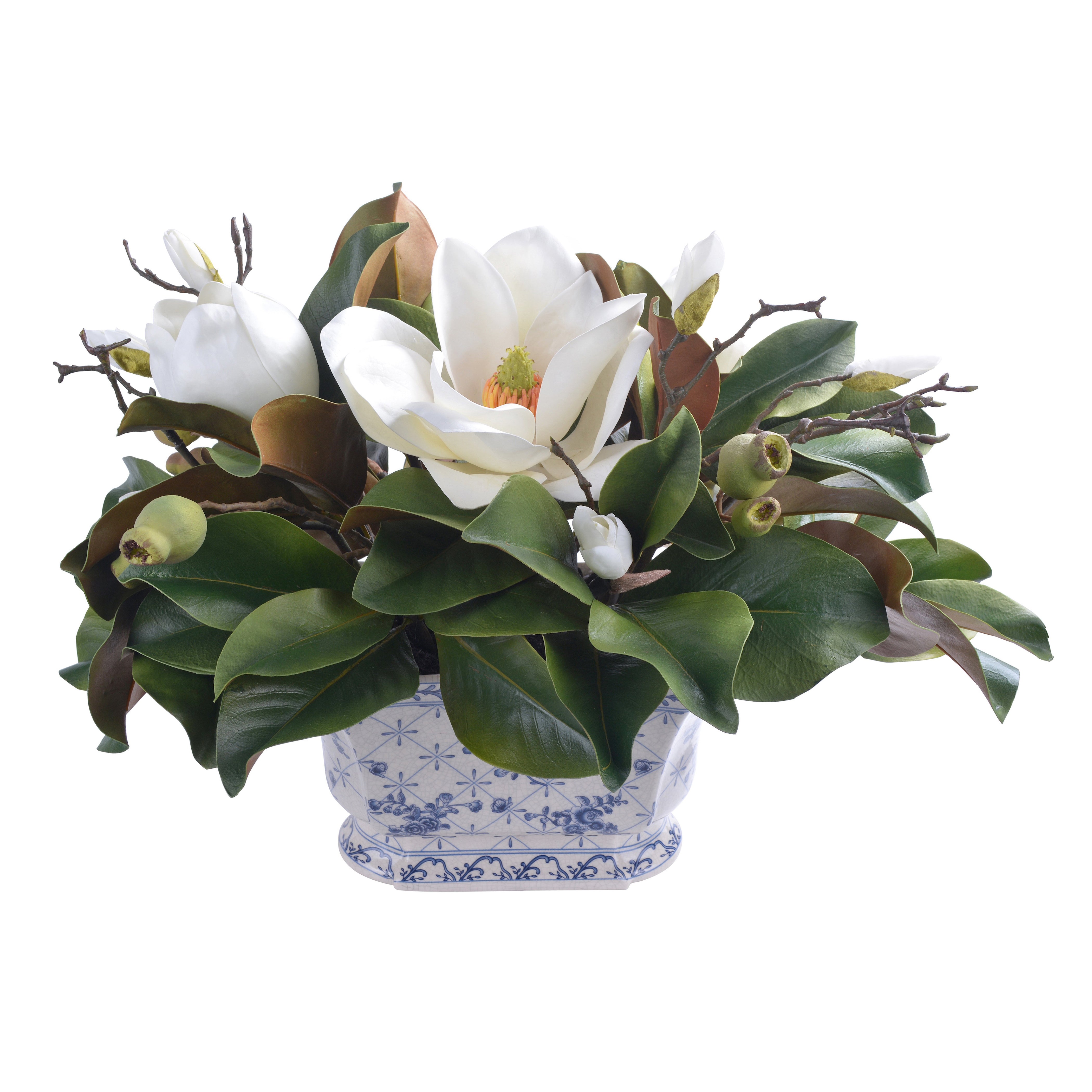 Beautiful Magnolia Flowers in Elegant Ceramic Pot - Perfect for Home Decor, Office Desk, and Gift Giving