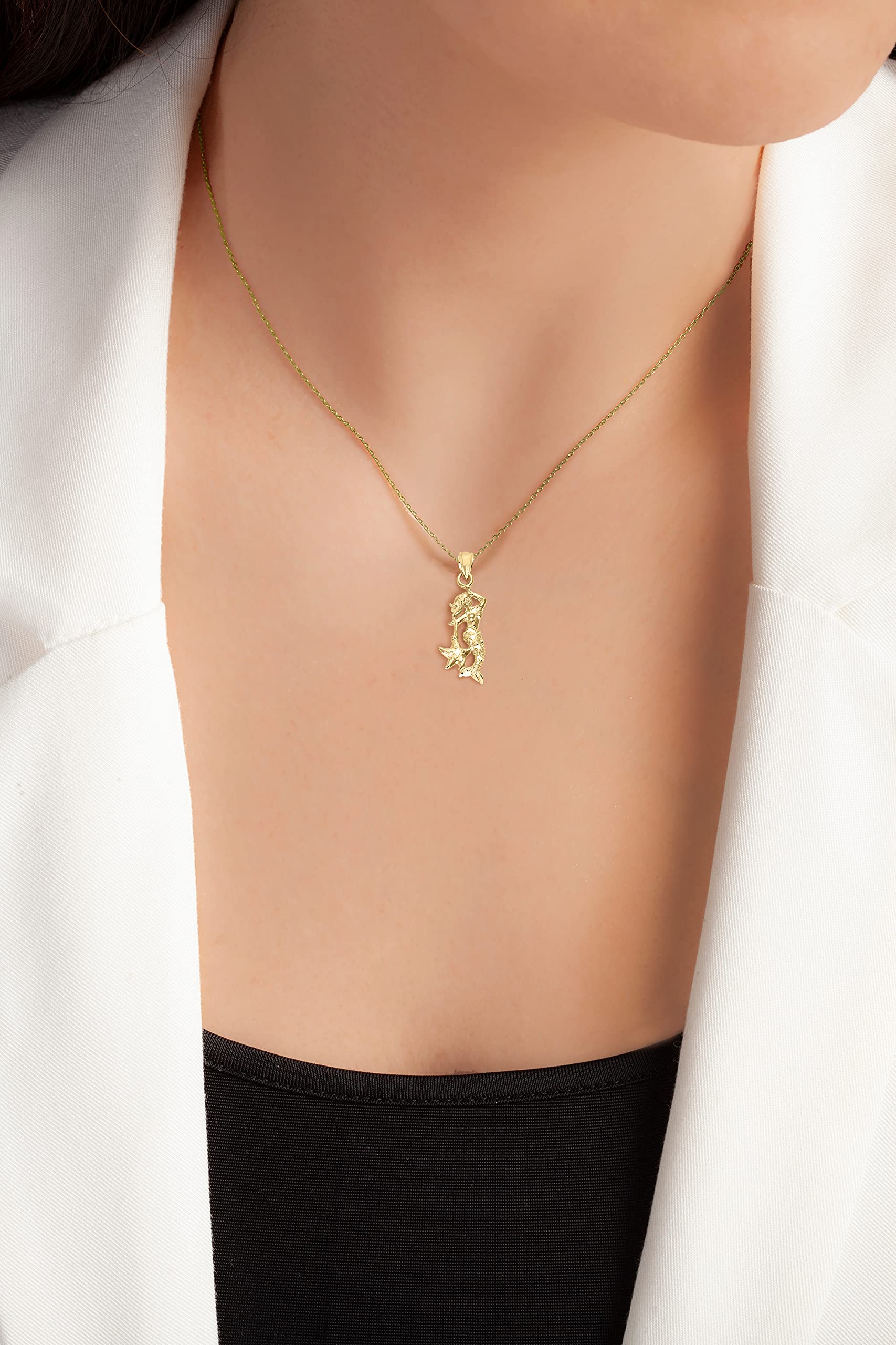 10k Solid Gold Mermaid Charm Pendant Necklace - Elegant Siren Jewelry Gift for Women - Mythological Ocean Inspired Jewelry - Perfect for Birthdays, Anniversaries & Beach Vacations