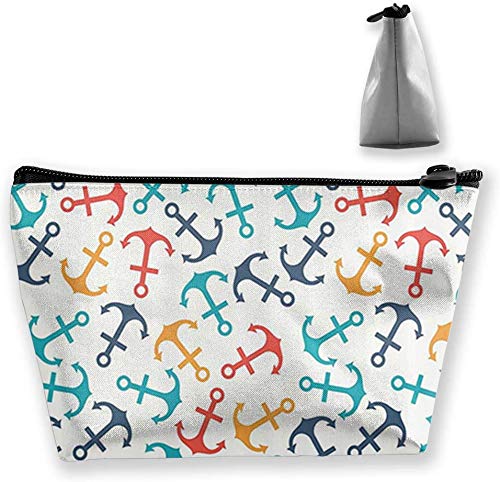 Anchor Print Tropical Travel Makeup Bag - Waterproof Cosmetic Pouch for Women & Girls, Perfect for Beach Vacations, Cruise Trips & Daily Essentials Organization