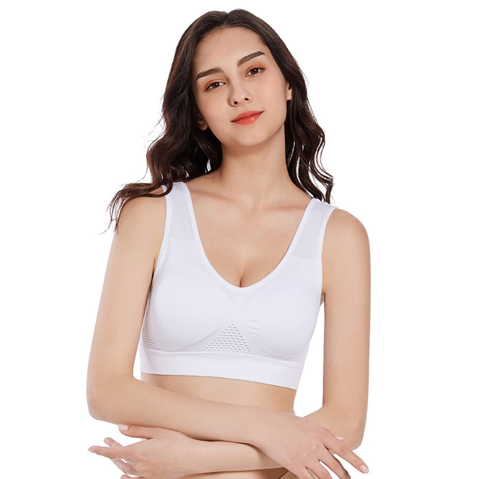 **Plus Size Women's Sports Bras - Breathable Mesh Padded Tank Top with No Underwire for Yoga, Running & Gym Workouts**