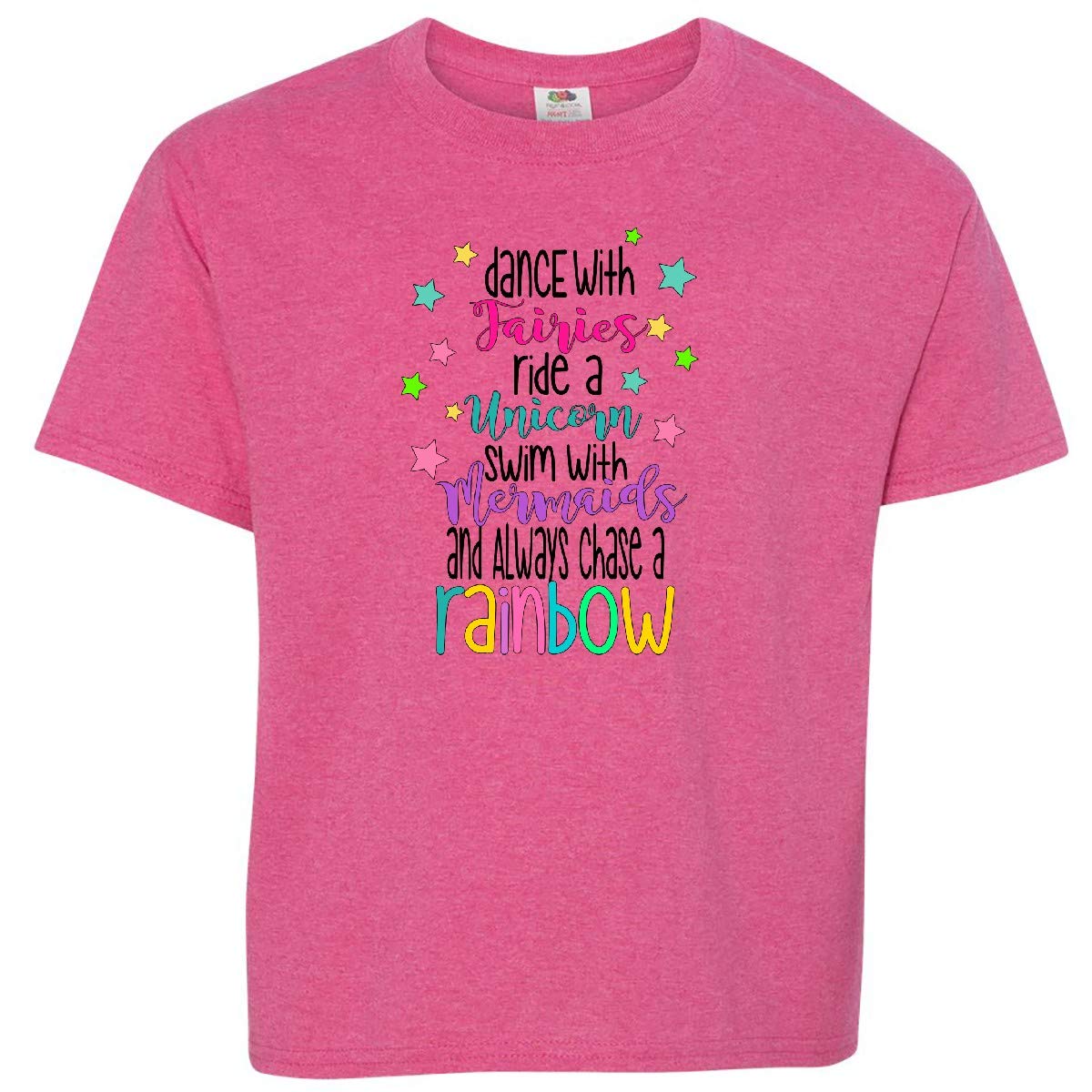 Inktastic Dance with Fairies Ride a Unicorn Swim with Mermaids Youth T-Shirt | Cute Fantasy Graphic Tee for Girls | Perfect for Birthday Parties, School & Playdates