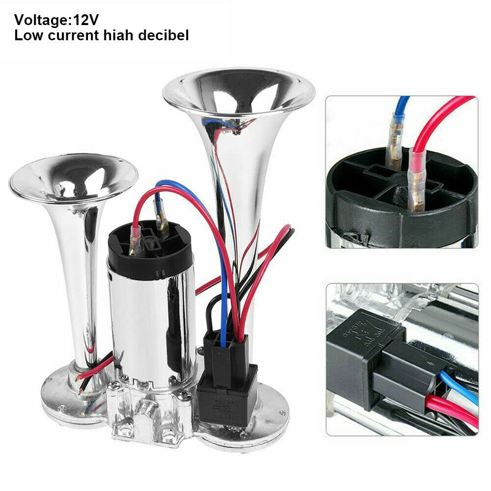 12V 600DB Super Loud Dual Trumpet Air Horn Kit with Compressor - Universal for Trucks, Boats, Lorries & 12V Vehicles | Train-Like Sound for Emergency Alerts & Safety Warnings