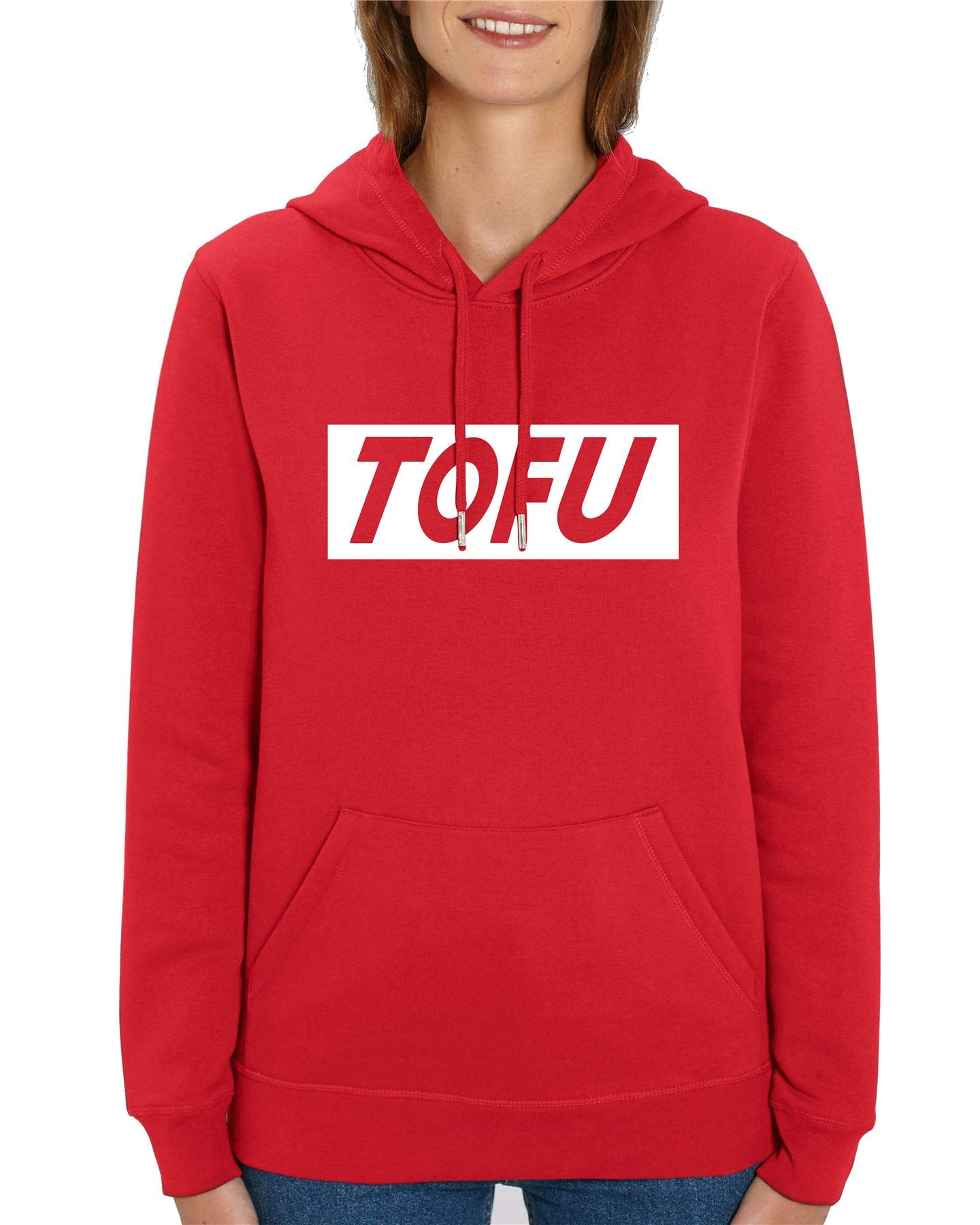 Veganuary 'Tofu' Unisex Red Hoodie for Adults - Eco-Friendly Vegan Sweatshirt for Casual Wear & Animal Rights Events