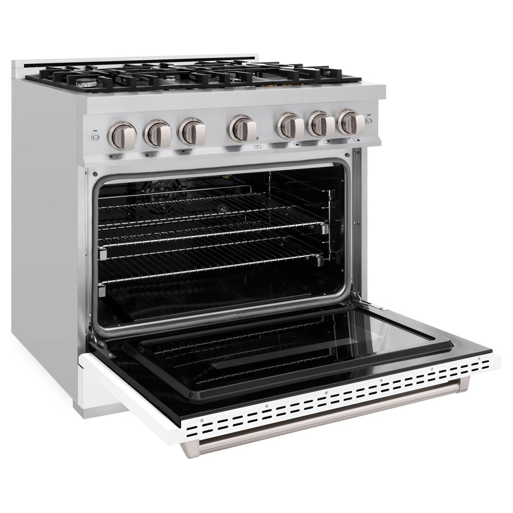 ZLINE 36 Inch 5.2 Cu. Ft. Stainless Steel Gas Range with 6 Burner Cooktop & Convection Oven - White Matte Door (CGR WM 36) - Perfect for Modern Kitchens, Home Chefs & Entertaining