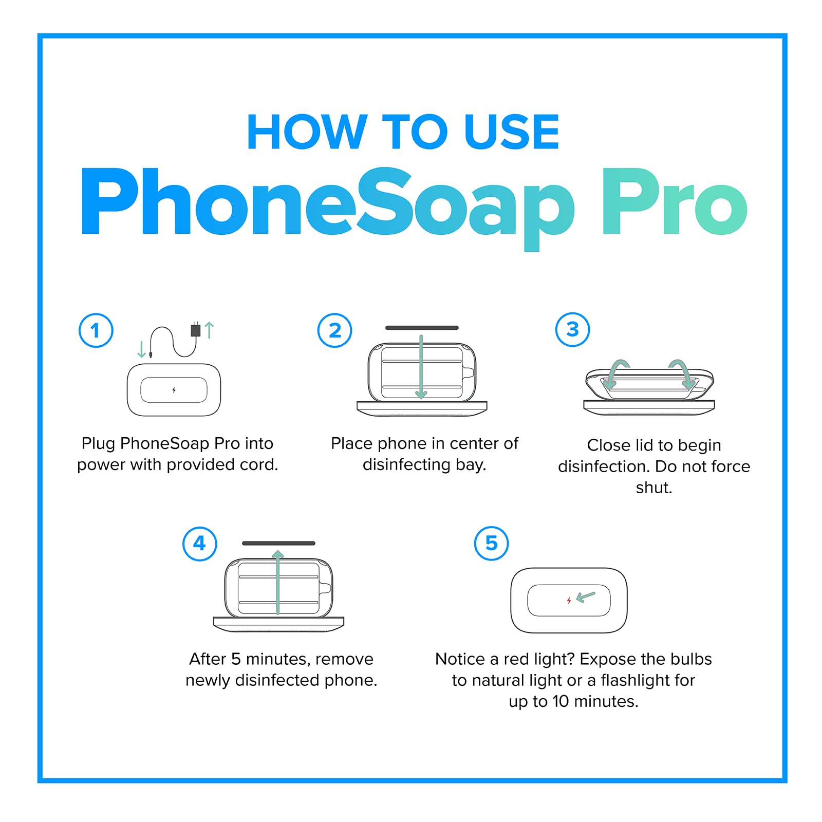 PhoneSoap Pro UV Smart Phone Sanitizer & Universal Charger | Clinically Proven 360° UV-C Disinfection for iPhone, Samsung, Android | Wireless Charging Station | Kills 99.9% Germs | Perfect for Home, Office, Gym & Travel (Blue)