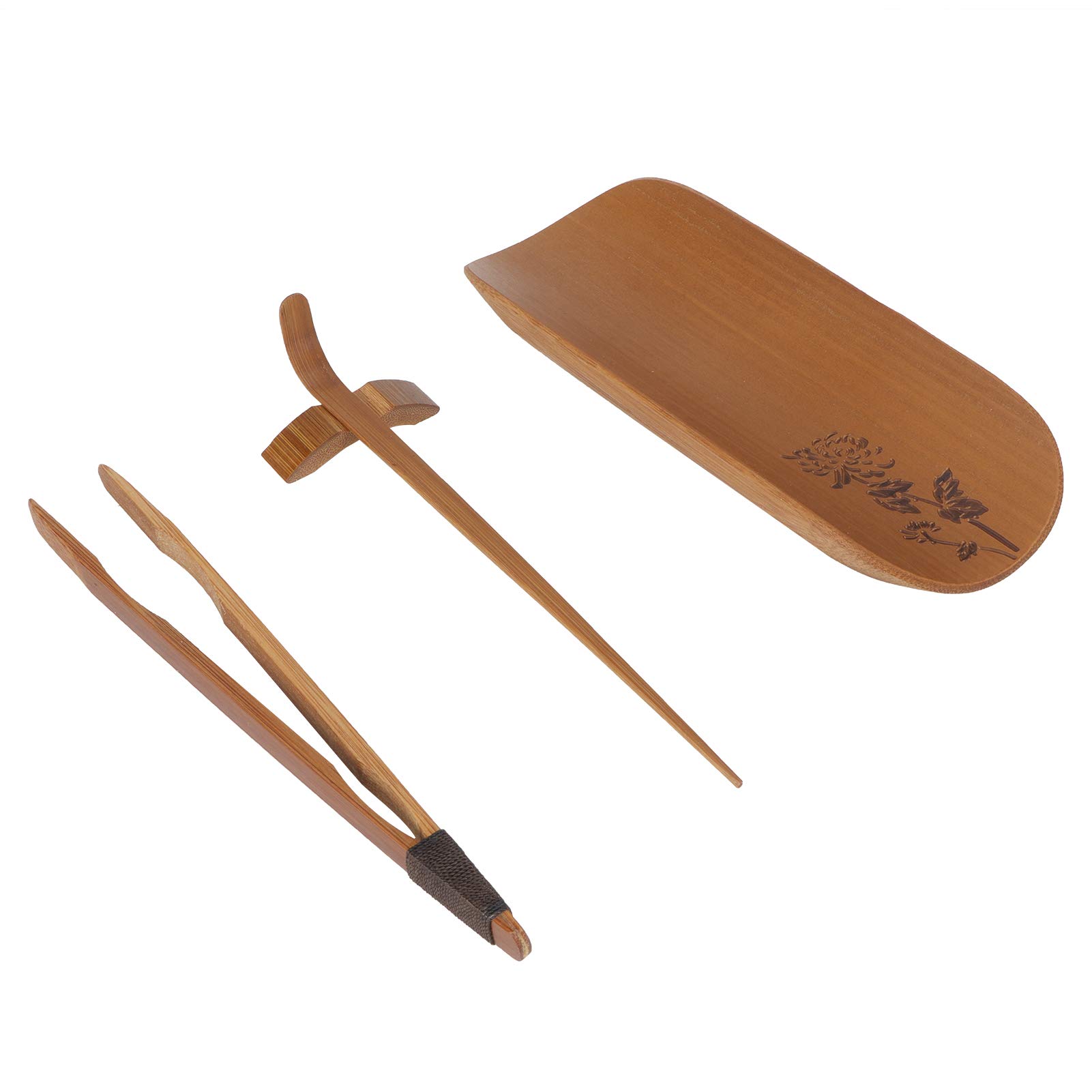 Handcrafted Bamboo Tea Set - 4-Piece Carved Tea Accessories with Spoon for Tea Ceremony, Office & Home Use | Perfect for Relaxation, Gifts & Zen Decor (Chrysanthemum Design)