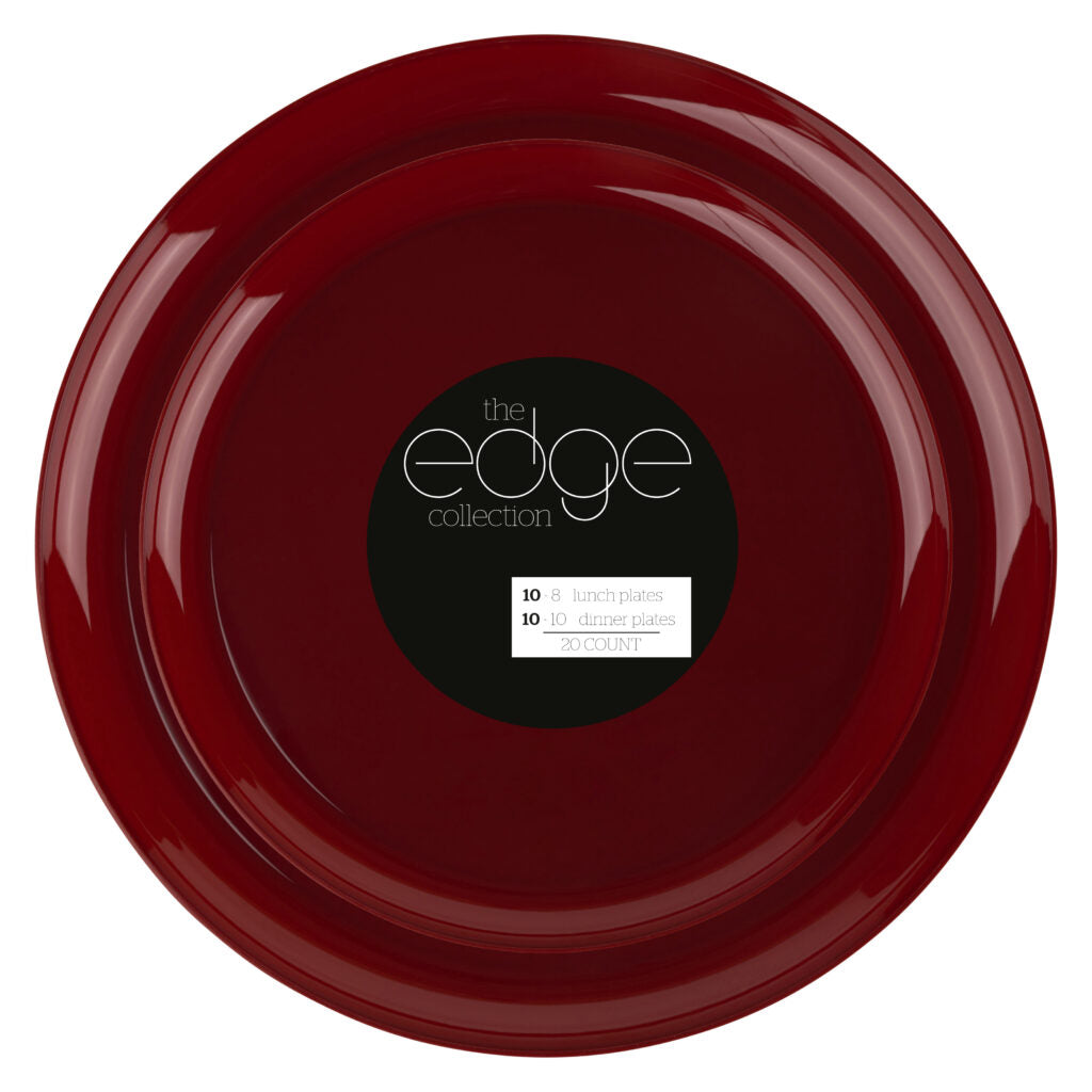 20-Pack Premium Cranberry Round Plastic Dinnerware Set for 10 Guests - Elegant Party Plates, Bowls & Cups - Perfect for Weddings, Holidays & Formal Gatherings