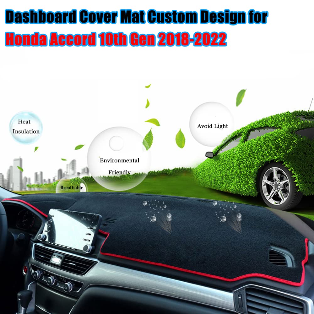 Custom Fit Honda Accord Dashboard Cover 2018-2022 - Anti-Slip Dash Mat Pad with Red Edge Trim | Perfect Car Interior Accessory for 2018-2022 Honda Accord Sedan (Non-HUD Models) | Protects Center Console from Scratches & Sun Damage