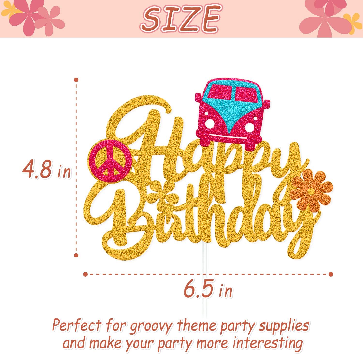 60s Hippie Boho Flower Birthday Cake Topper - Happy Birthday Groovy Cake Decorations for Girls, Baby Showers & Themed Parties | Perfect for 60s Theme, Boho Baby Showers & Hippie Birthday Celebrations
