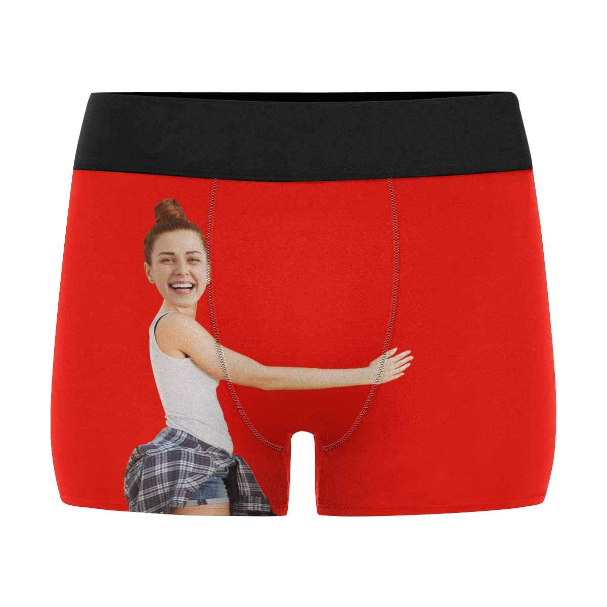 Custom Face Boxer Briefs for Men - Personalized Valentine's Day Underwear with Watermelon Red Design - Perfect Gift for Him, Anniversary & Romantic Occasions