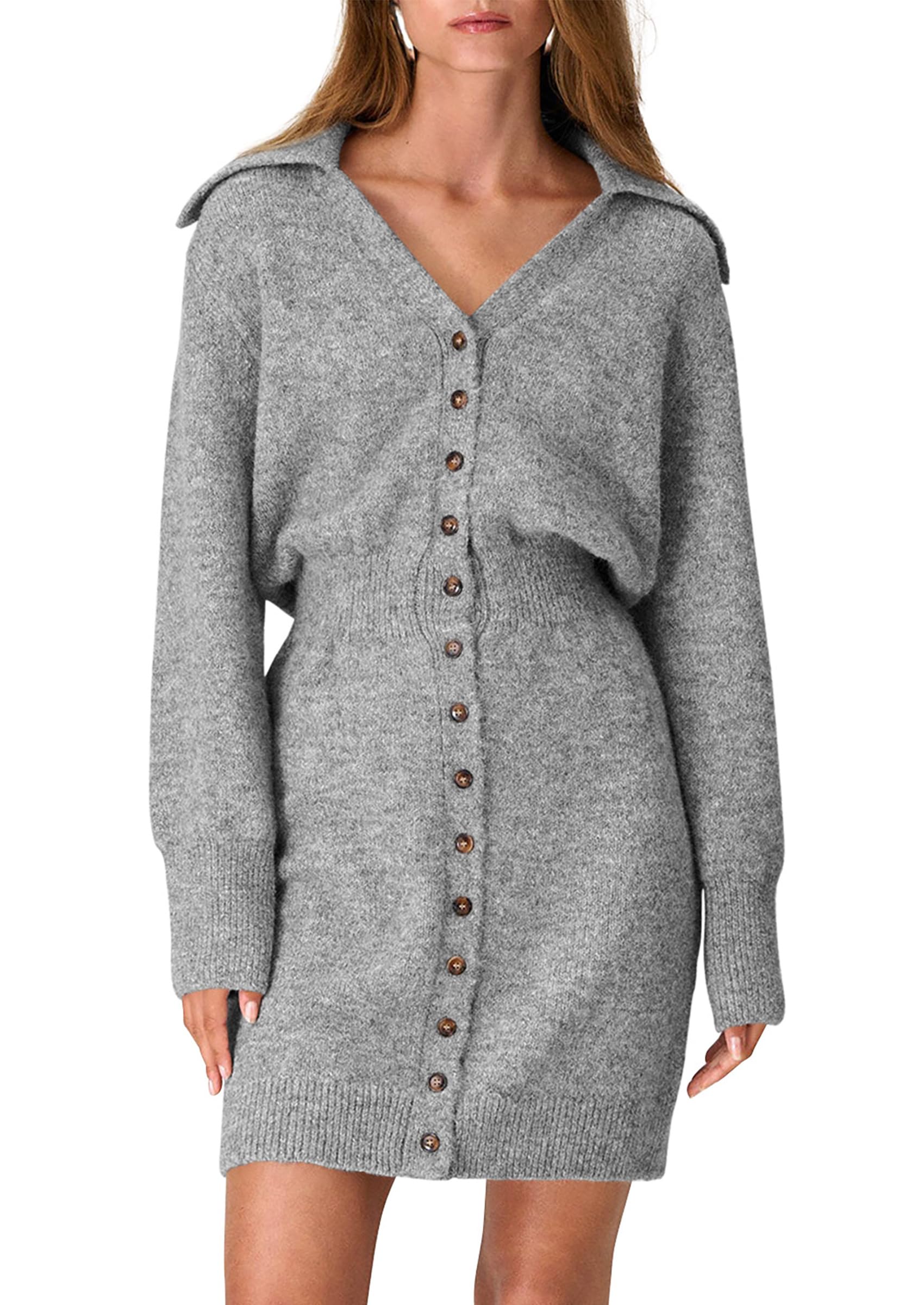 PRETTYGARDEN Women's Trendy 2025 Long Sleeve Button Down Sweater Dress for Spring | Casual Office Wear & Date Night Outfits