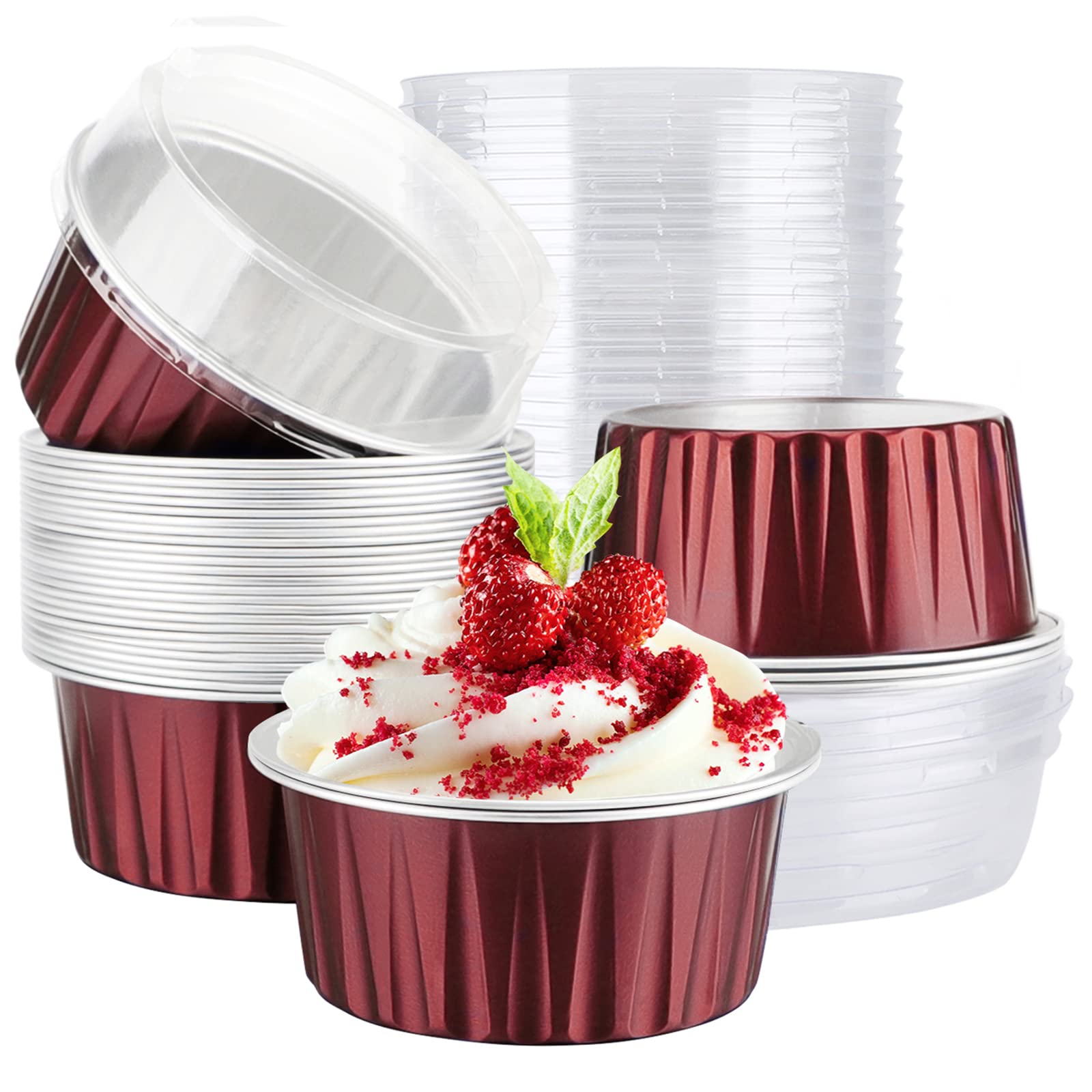 EUSOAR 30-Pack 5oz Disposable Creme Brulee Ramekins - Aluminum Foil Baking Cups with Lids for Cheesecake, Cupcakes & Desserts - Perfect for Home Baking, Party Treats & Catering Events